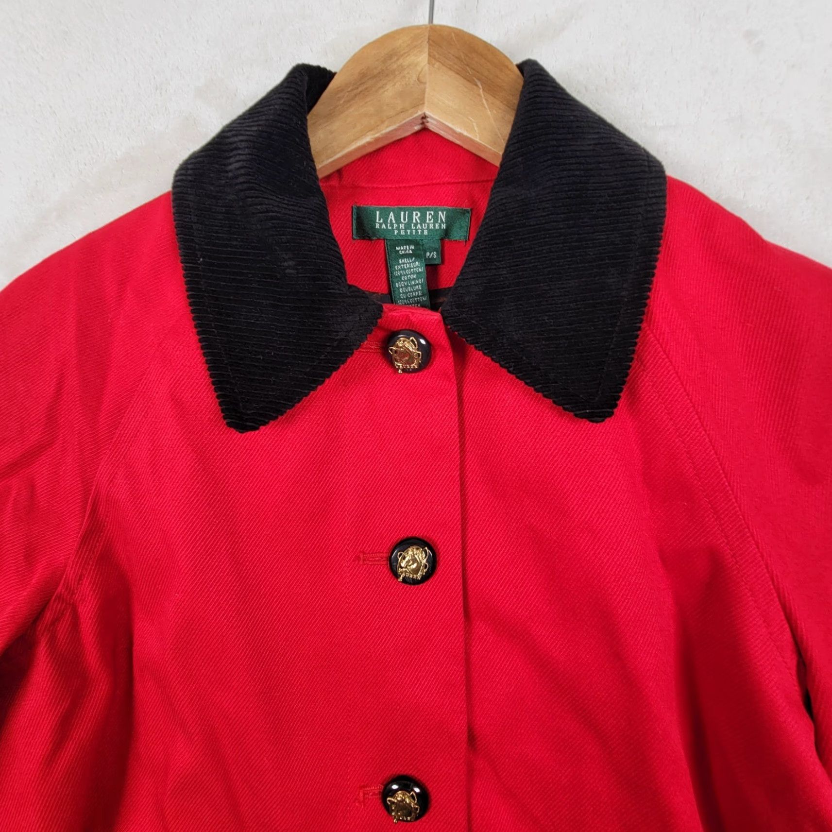 Ralph Lauren VINTAGE Lauren Ralph Lauren Womens Equestrian Red Jacket PS Petite Small Cotton Mid-Length Lightweight Full Zip Collared Pockets Boys? Size S / US 4 / IT 40 - 3 Thumbnail
