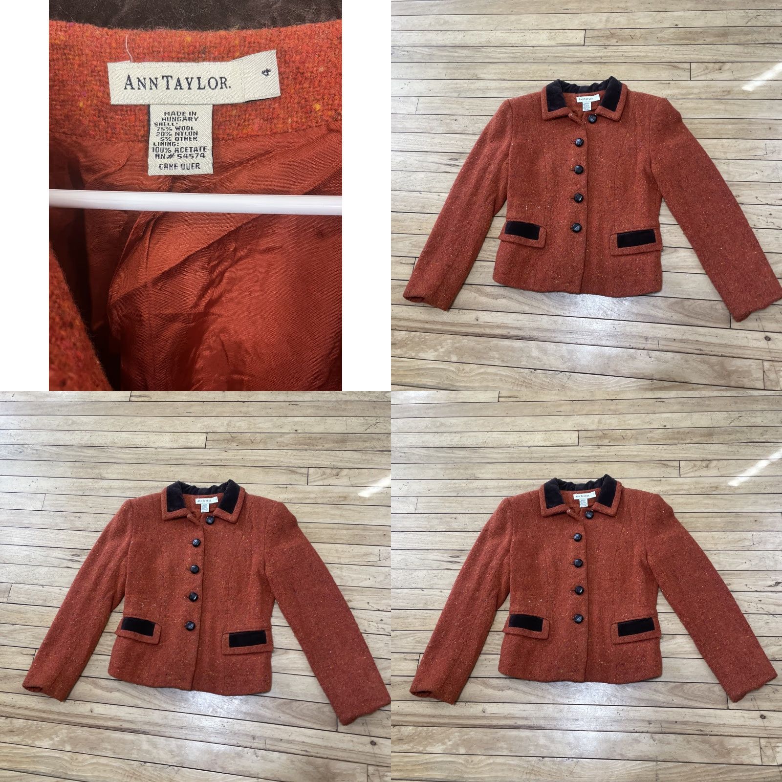 Ann Taylor VINTAGE Ann Taylor Wool Jacket Women 4 Orange Button Blazer 90s Grunge Art Wood Knit Casual Business Size S / US 4 / IT 40 - 10 Thumbnail