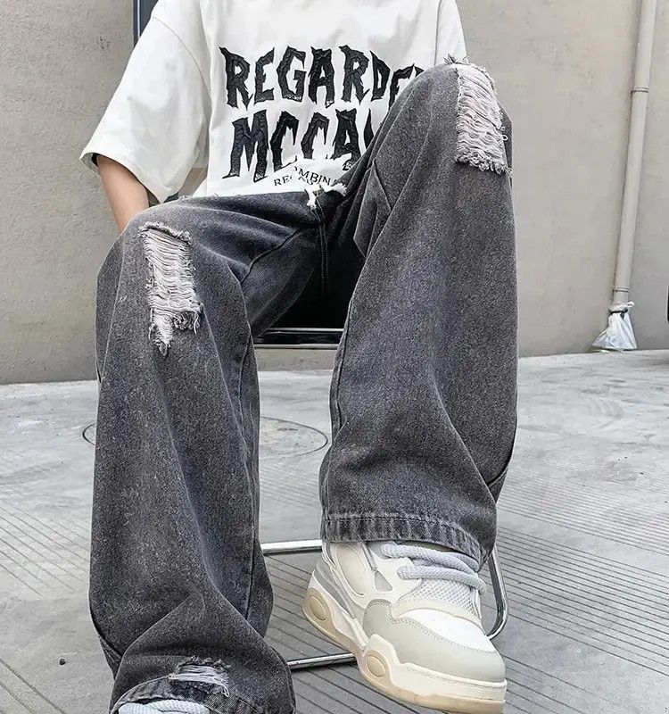 Japanese Brand Retro straight leg distressed jeans Size US 32 / EU 48 - 4 Thumbnail