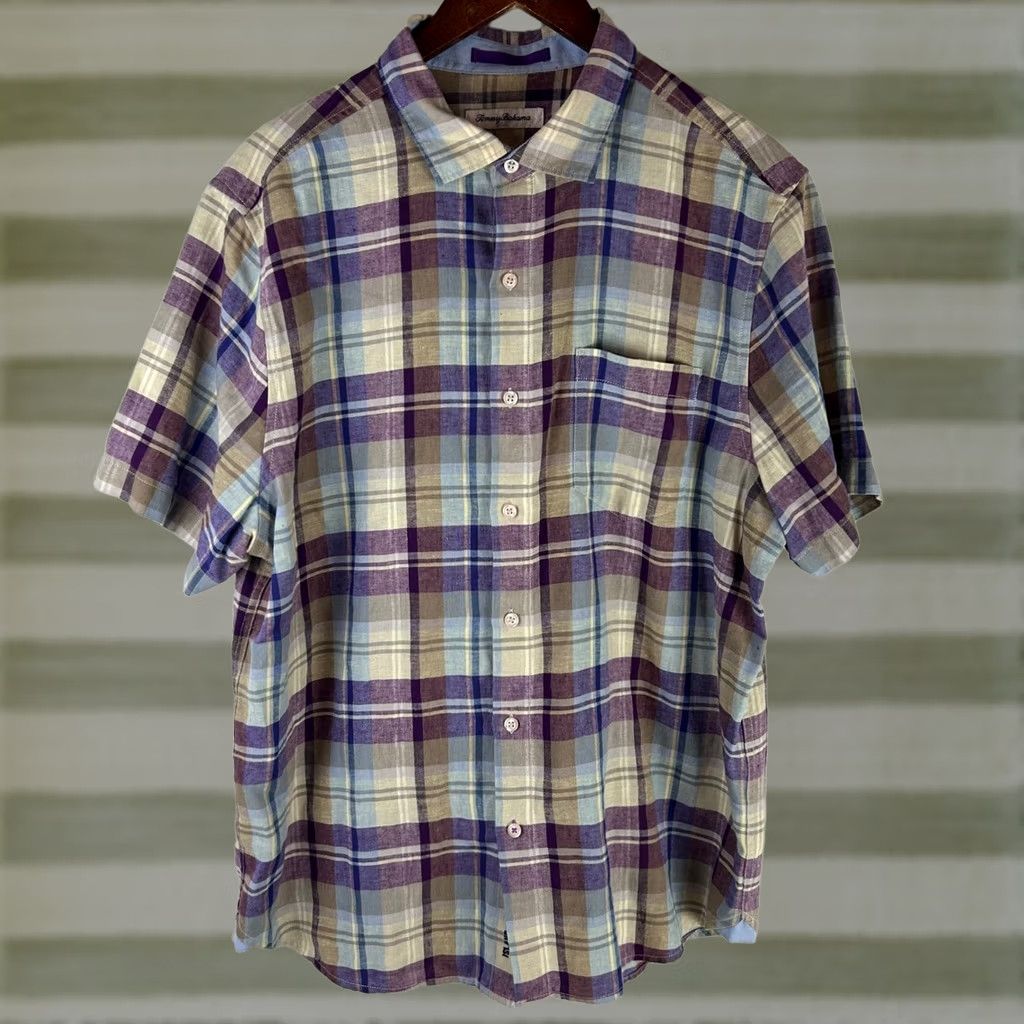 Tommy Bahama Tommy Bahama Island Zone Linen Blend Plaid Short Sleeve Shirt Mens Large Purple Multicolor Casual Beach Vacation Lightweight Breathable Size US L / EU 52-54 / 3 - 1 Thumbnail