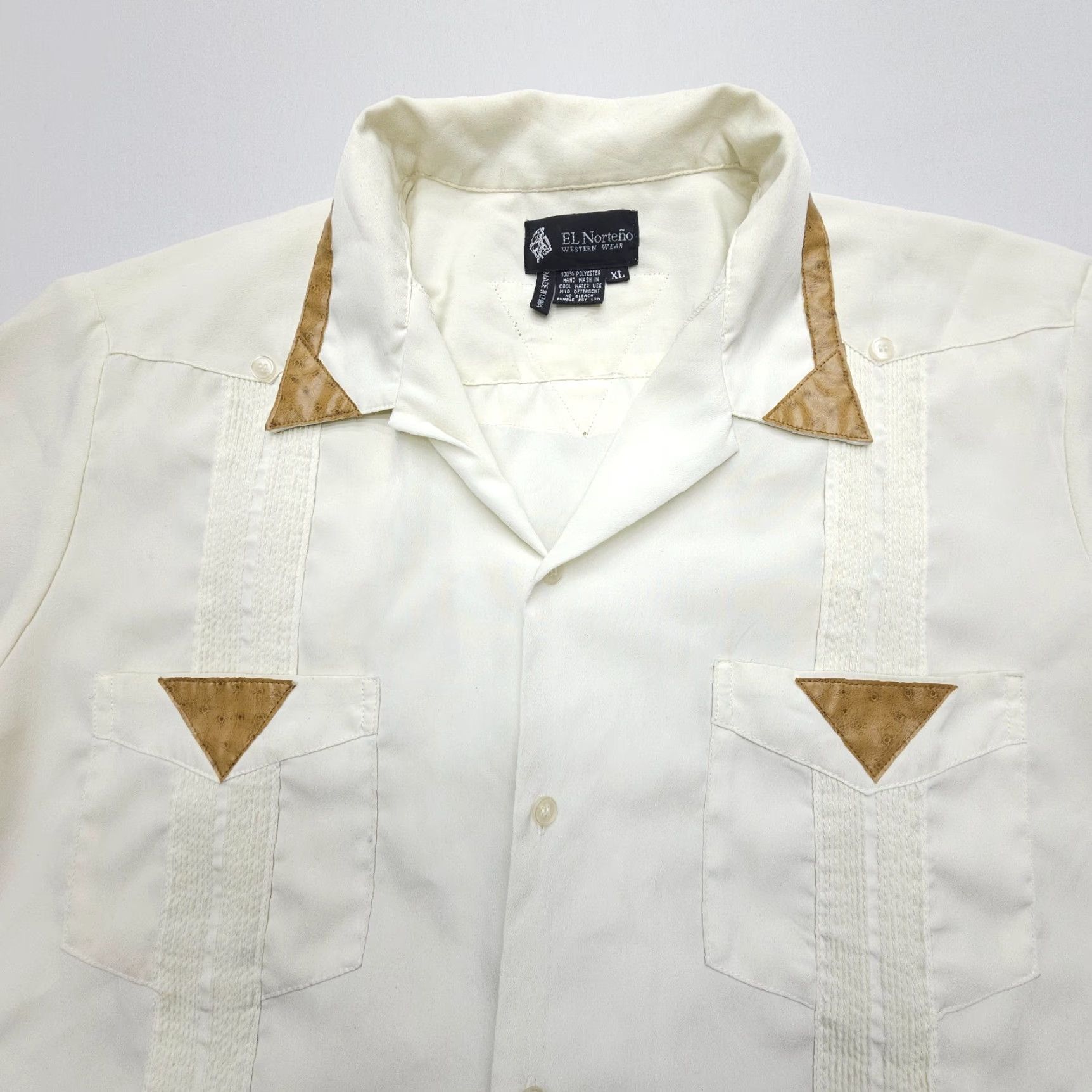 VINTAGE El Norteno Western Shirt Mens XL Ivory Pleated Button-Up Short  Sleeve Casual Party/Cocktail Travel - stein-coach.com