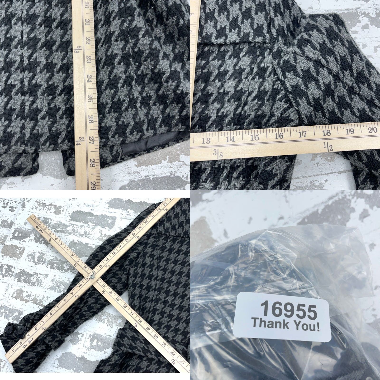 Guess Guess Coat Women Small Black Gray Houndstooth Wool Blend Pea Coat Belted Jacket Size S / US 4 / IT 40 - 8 Thumbnail