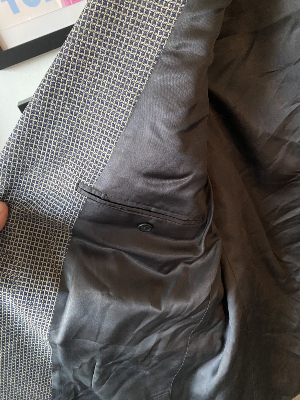 Holt Renfrew Holt Renfrew 100% Silk VTG Blazer Suit Jacket Blue/Tan 42R Size 42R - 13 Thumbnail