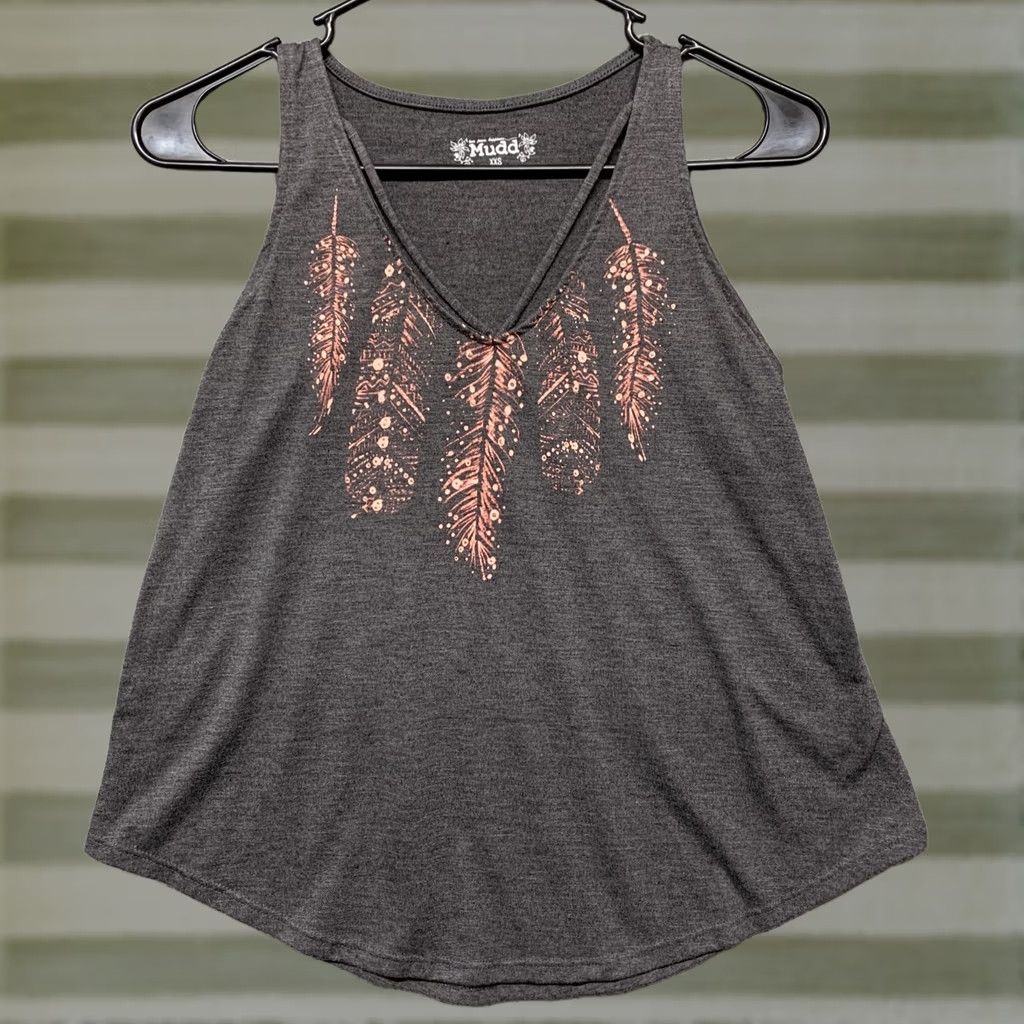 Pinko Mudd Womens Tank Top Gray Pink Feather Graphics Size XXS Tank Womens XS-2XS Size XXS / US 00 / IT 34 - 1 Thumbnail