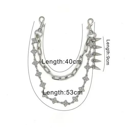 Jewelry Silver Chain Punk Spike Wallet Chain, Double Layer Size ONE SIZE - 5 Thumbnail