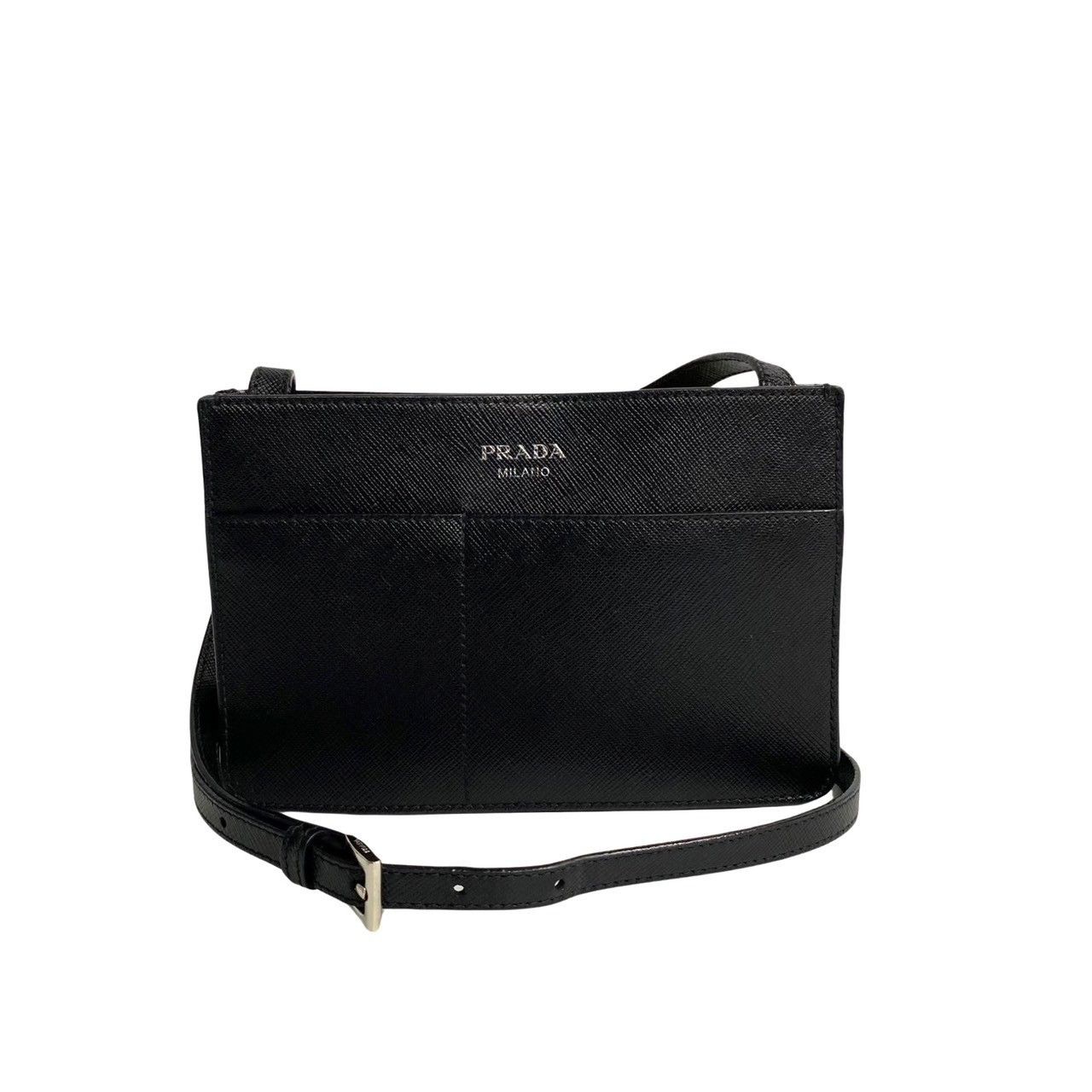 image of Prada Saffiano Lux Double Pocket Crossbody Bag in Black, Women's