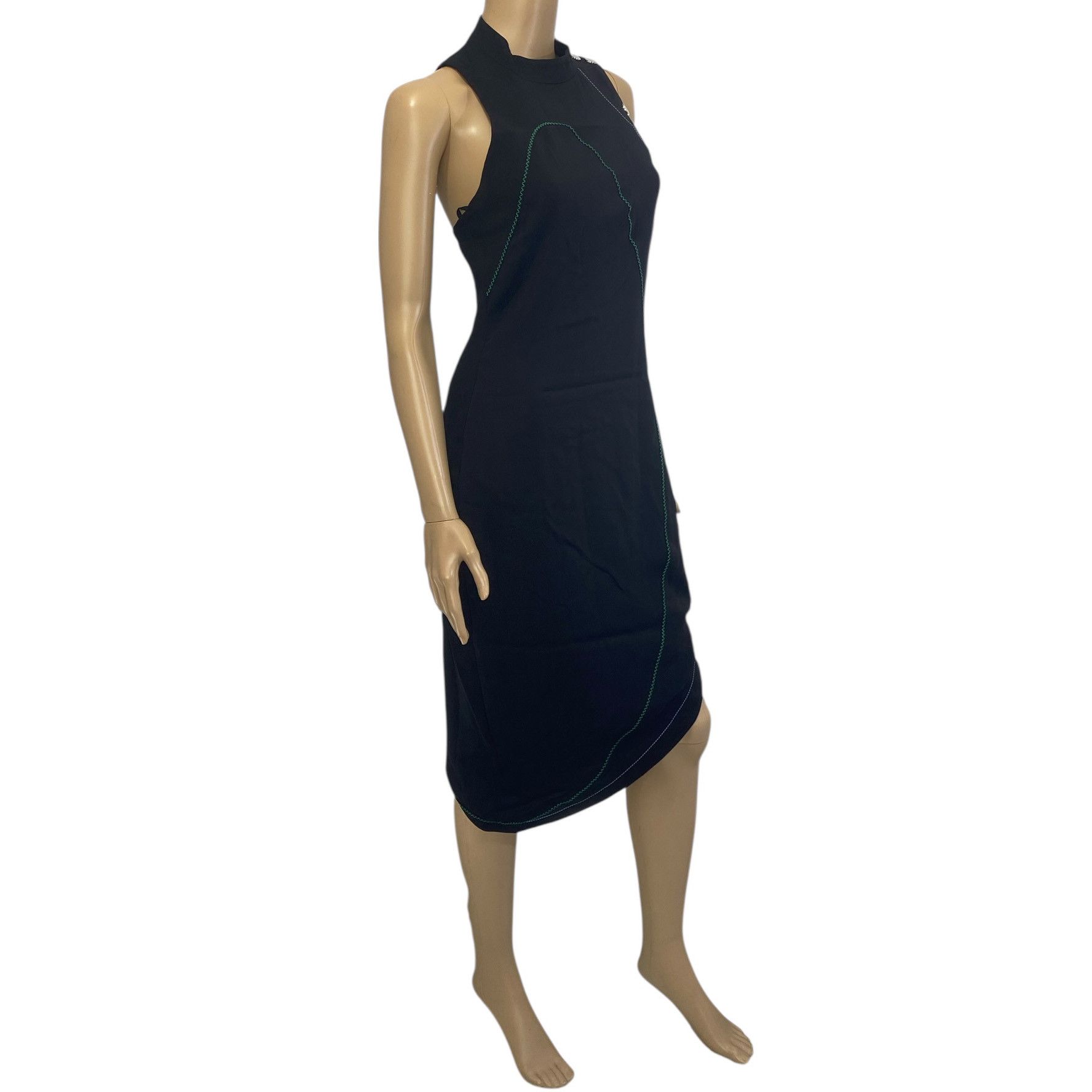 Versace Black Stitch Contrast Asymmetric Midi Dress Size M / US 6-8 / IT 42-44 - 3 Thumbnail