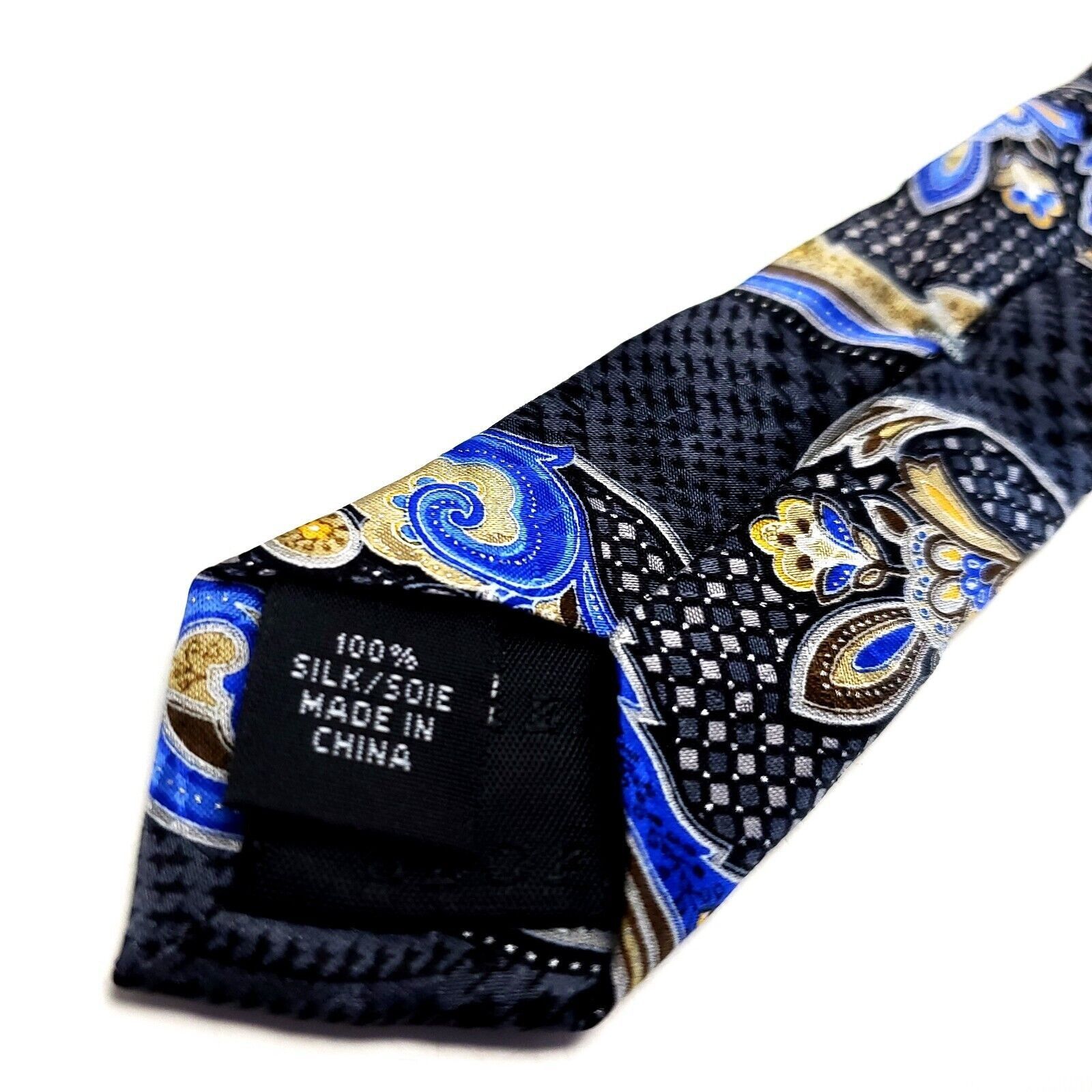Vintage Geoffrey Beene Gray Blue Yellow Silk Tie Woven Skinny Floral Size ONE SIZE - 5 Thumbnail