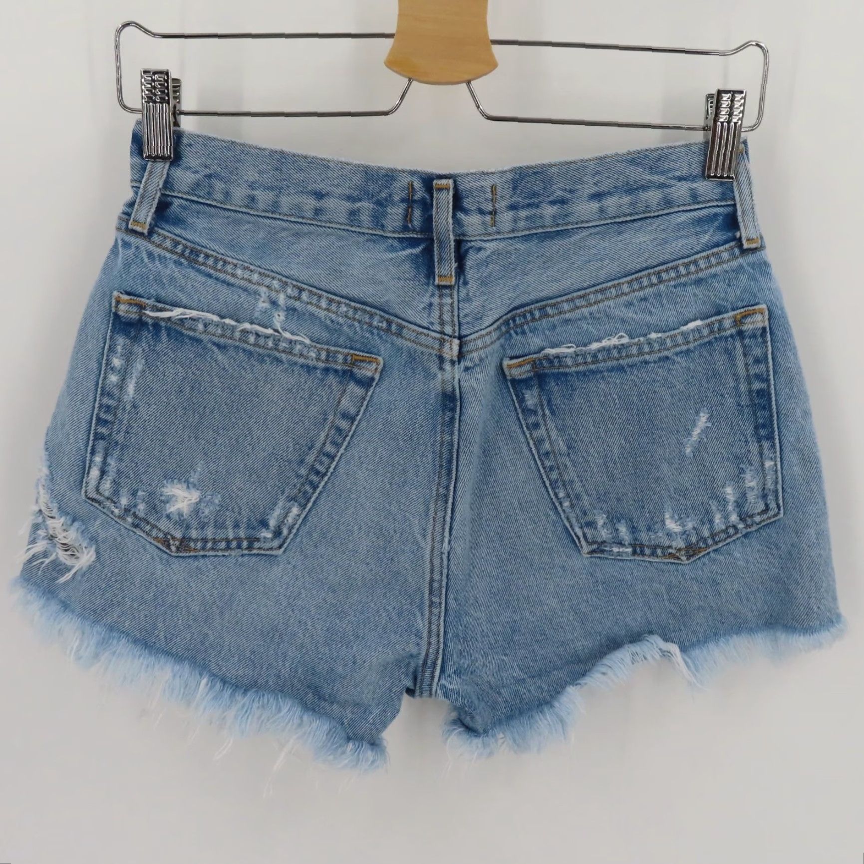 Agolde Agolde Parker Button Fly Distressed Raw Hem Blue Denim Jean Shorts Womens 25 Regular Cotton 100% Cotton Short Cut-Off Jeans Size 42" / US 20 - 5 Thumbnail