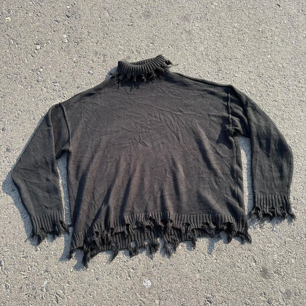 Japanese Brand Distressed Turtleneck Knit Sweater Raw Hem Grunge Archive Size US XL / EU 56 / 4 - 2 Thumbnail