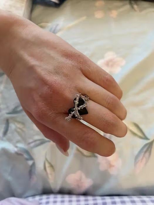 Jewelry × Vintage Black Torn Heart Adjustable Ring Size ONE SIZE - 3 Thumbnail