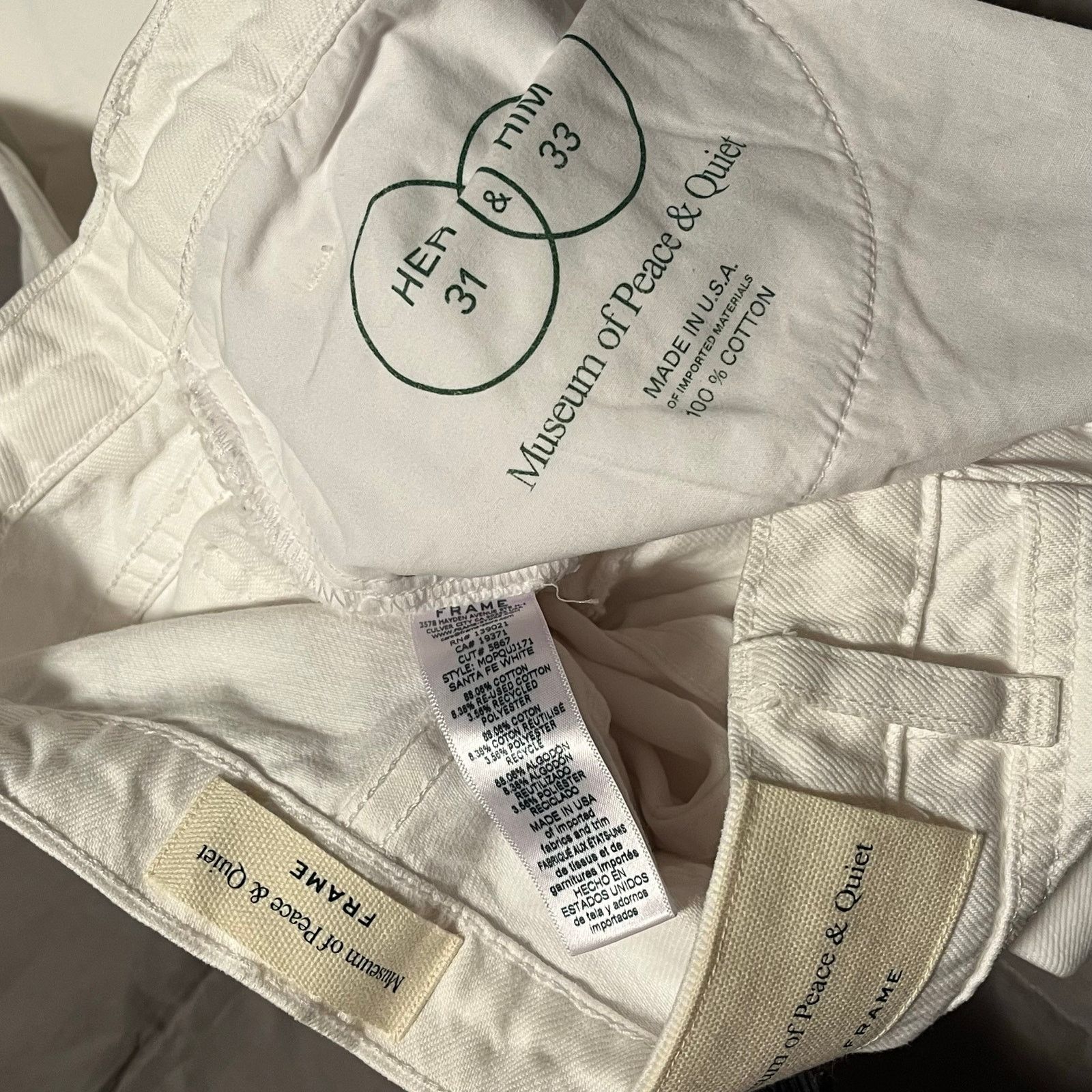 Museum of Peace & Quiet •NWT• Museum of Peace & Quiet White FRAME Denim Pants • MoPQ Size US 32 / EU 48 - 12 Thumbnail