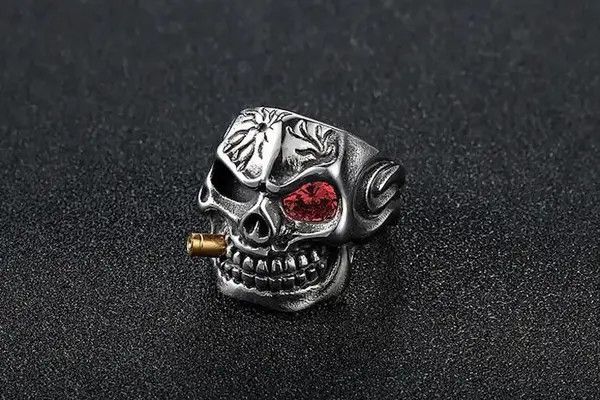 VIBE Domineering Red Eye Skull Bite Bullet Ring Size ONE SIZE - 3 Thumbnail