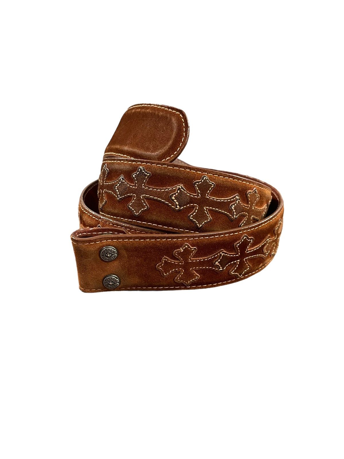 Chrome Hearts 1.5 Strap Scroll Level Roulis Betts Leather Belt Brown Chrome Hearts Dark Leopard / Cheetah Pony Hair Pyramid  main image 2