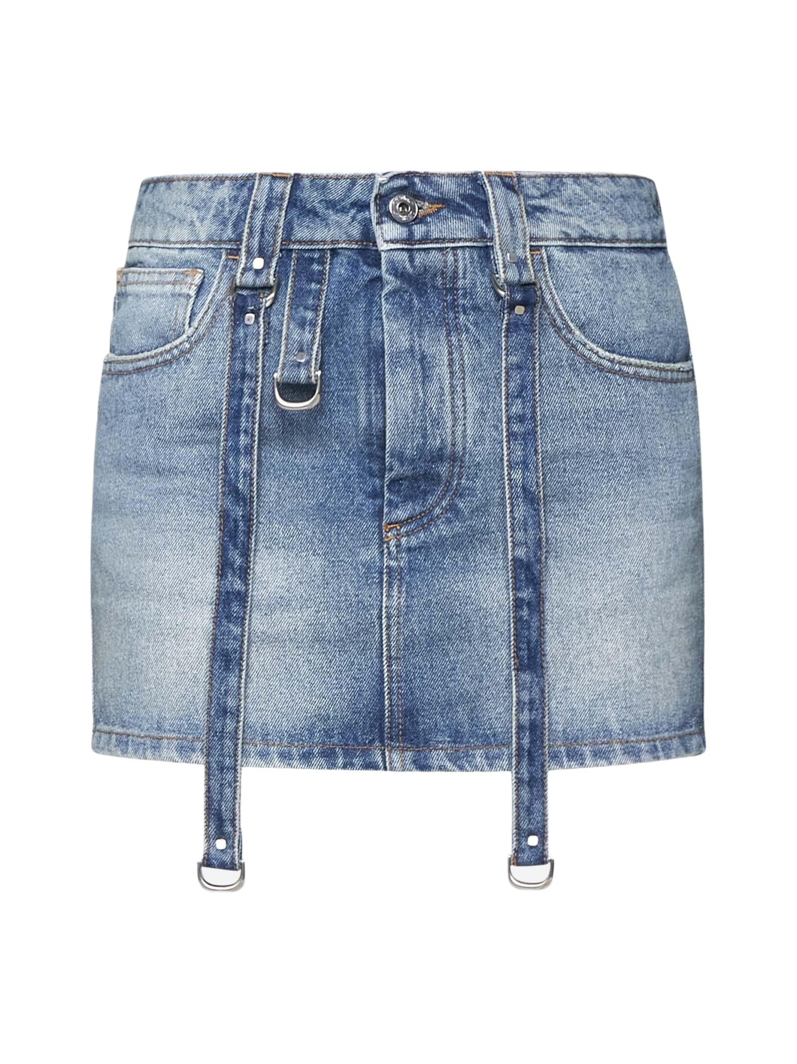 Off-White o1s22i1n0824 Denim Mini Straps Skirt in Blue Size 28" / US 6 / IT 42 - 1 Thumbnail