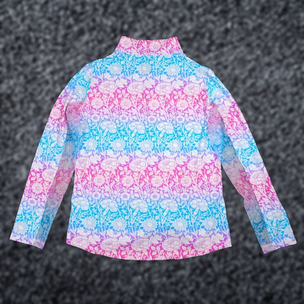 IBKUL Long Sleeve Mock Neck Zip Shirt Women's Large Multi Floral NWT