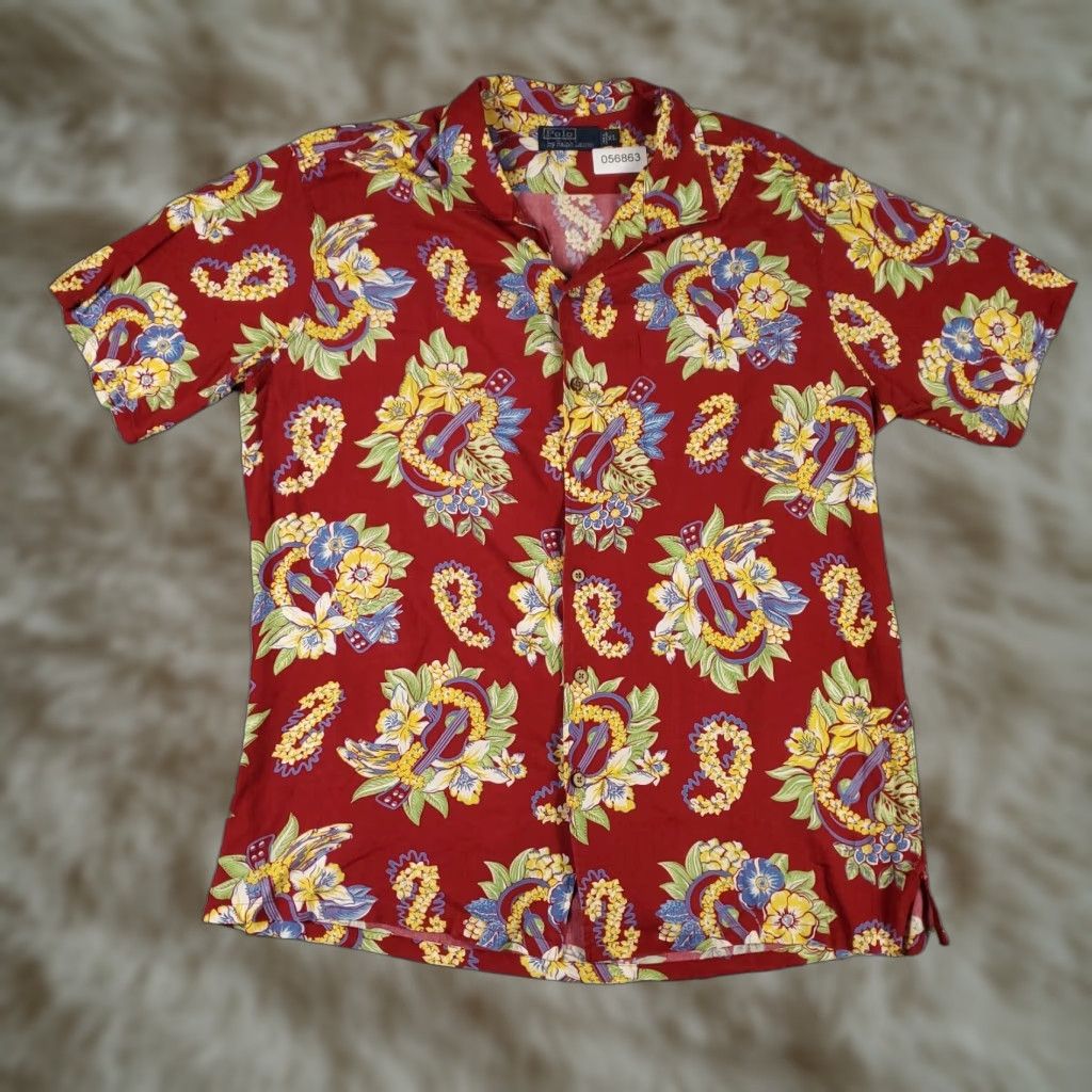 Ralph Lauren Ralph Lauren Shirt Mens XL Red Floral Camp Collar Button-Up Viscose Short Sleeve Size US XL / EU 56 / 4 - 1 Thumbnail
