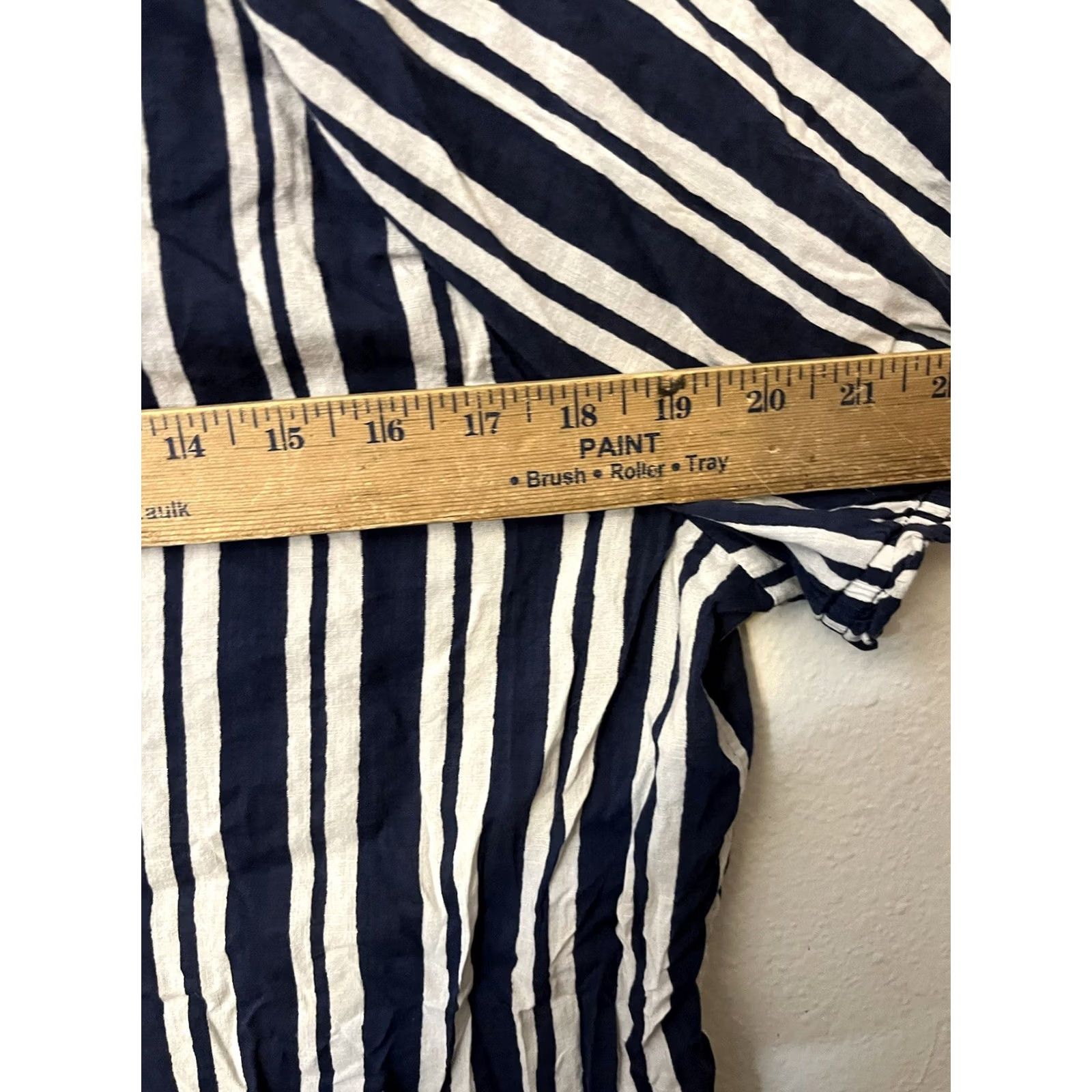 Gap GAP Peasant Blouse Womens Large Navy White Puff Sleeve Split Neck Stretchy Top Size L / US 10 / IT 46 - 5 Thumbnail