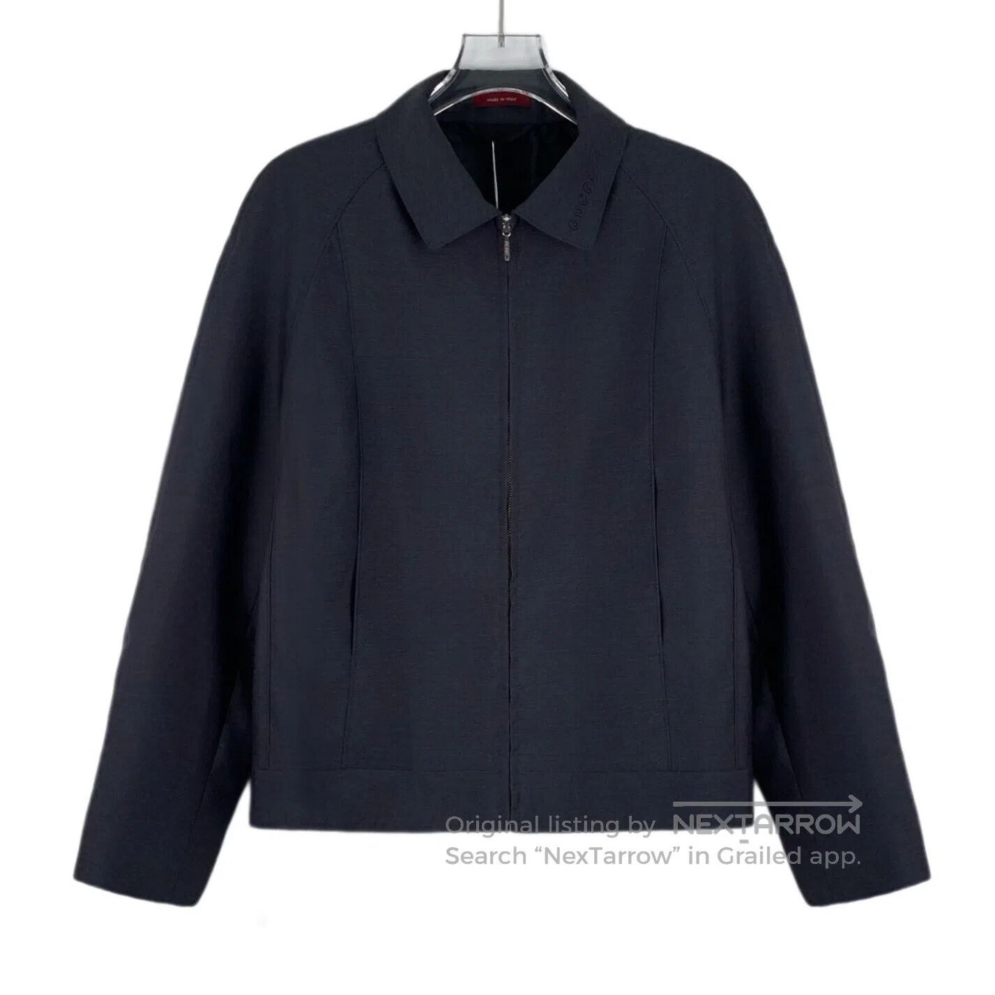 Gucci Guicci Deep gray logo embroidery wool lapel zip-up long-sl Size S / US 4 / IT 40 - 1 Thumbnail