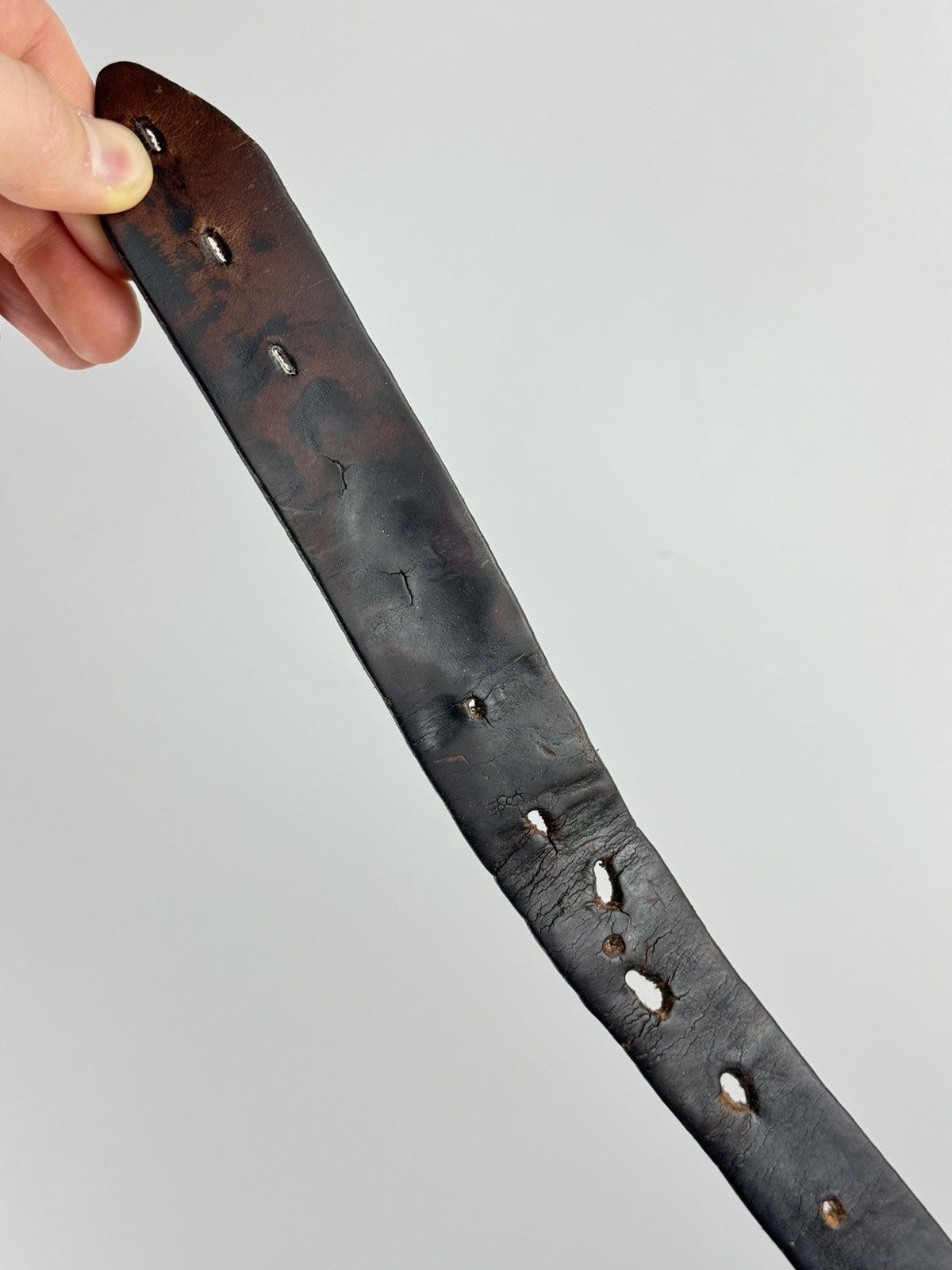 Vintage Leather Belt with Brass Longhorn Skull Buckle – Western Size ONE SIZE - 7 Thumbnail