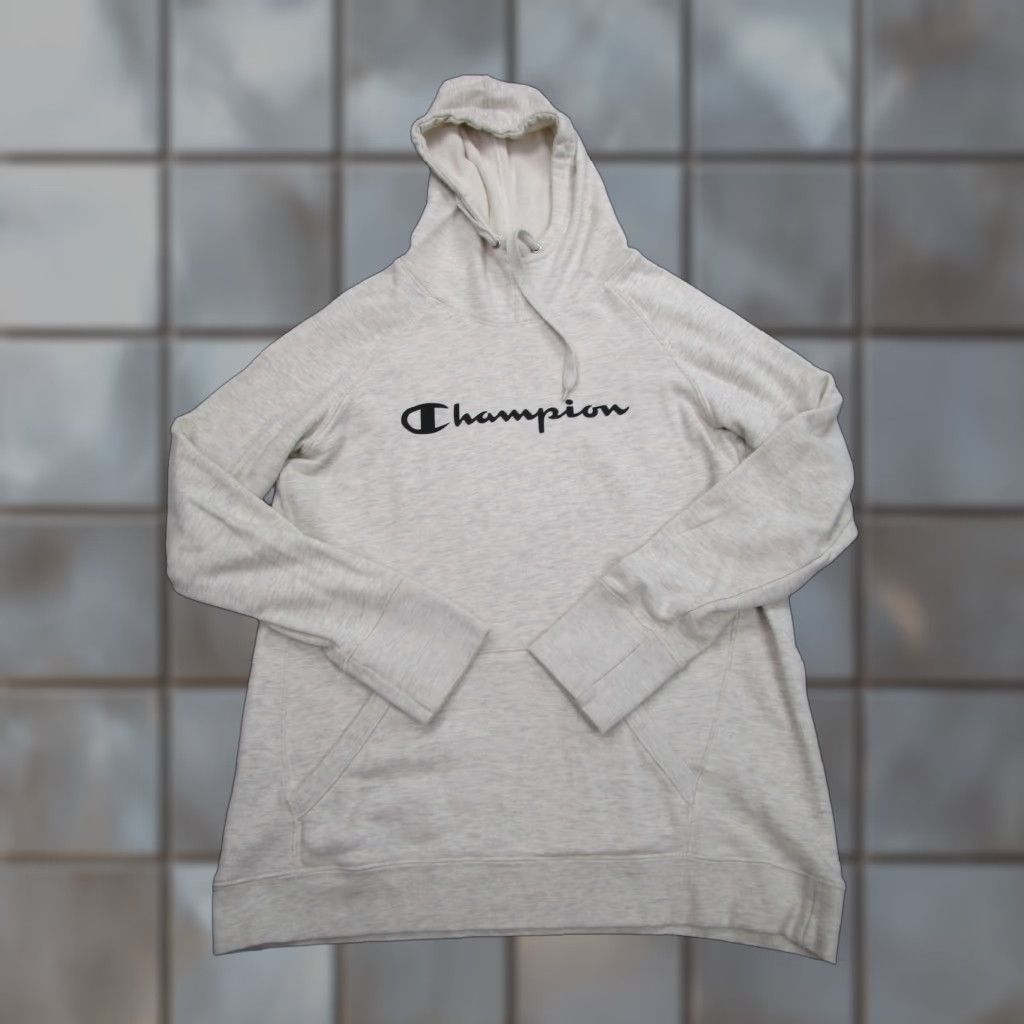 Champion Champion Hoodie Mens Large Gray Pullover Sports Graphic Print Pockets Hooded Logo Embroidered Squared Stain Size US L / EU 52-54 / 3 - 1 Thumbnail