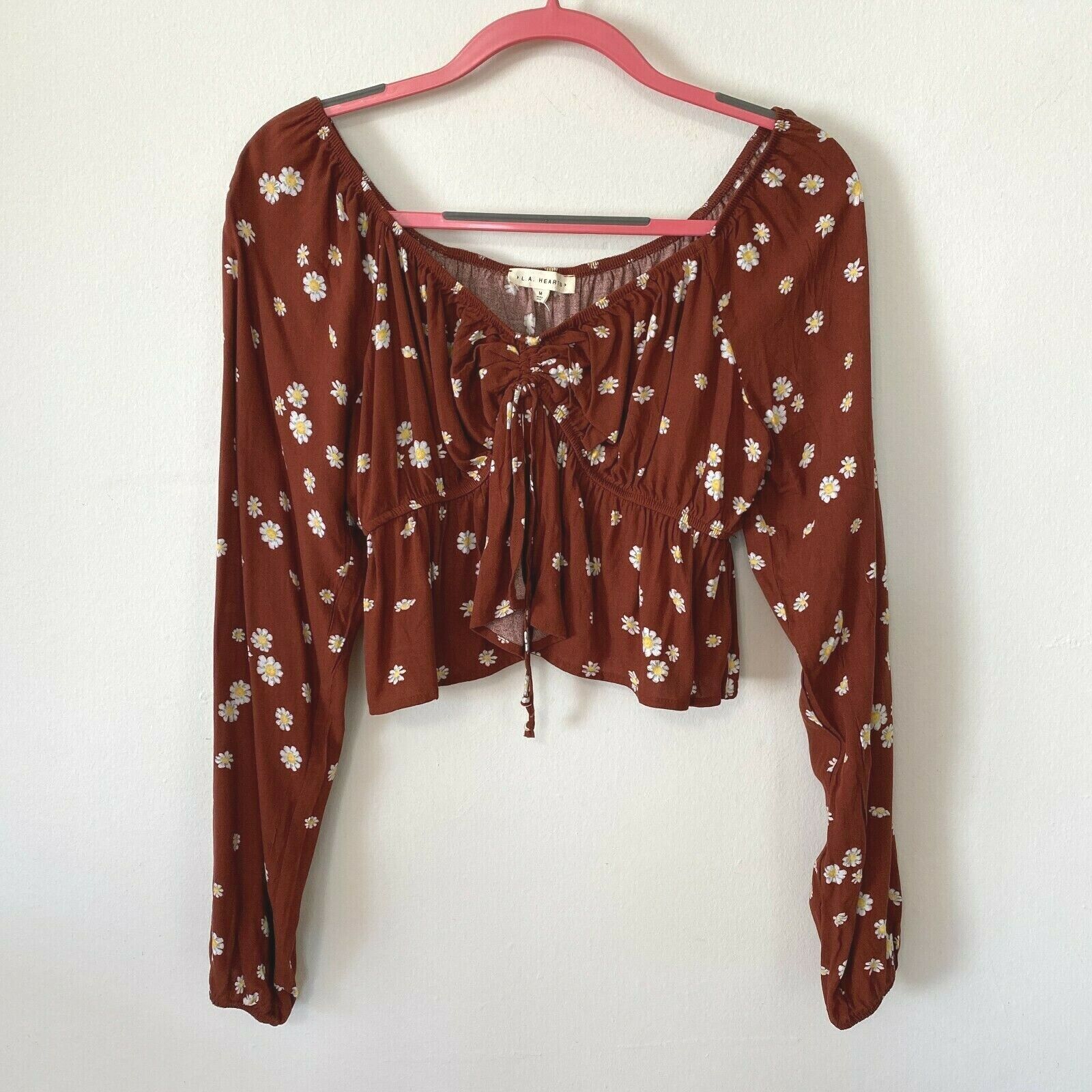 Pacsun PACSUN Rust Brown Floral Off Shoulder Crop Peasant Top Med Size M / US 6-8 / IT 42-44 - 1 Thumbnail