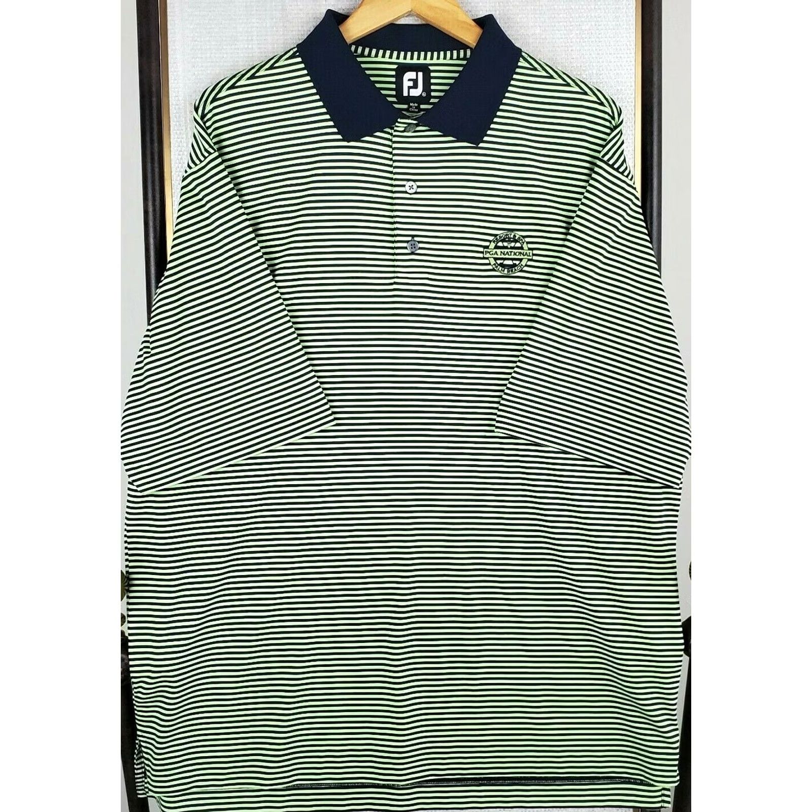 Footjoy FOOTJOY PGA NATIONAL Polo Shirt Size XL Mens Green/Blue Striped Performance Size US XL / EU 56 / 4 - 5 Thumbnail
