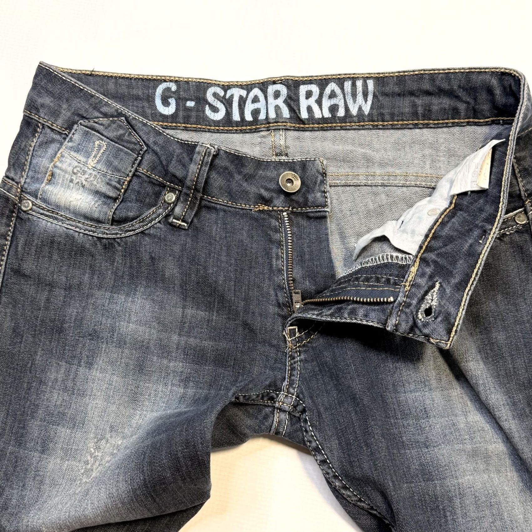 Vintage G-Star RAW Jeans Mens 30 Slim Straight Denim Dark Wash Blue Distressed Pockets Size US 30 / EU 46 - 7 Thumbnail