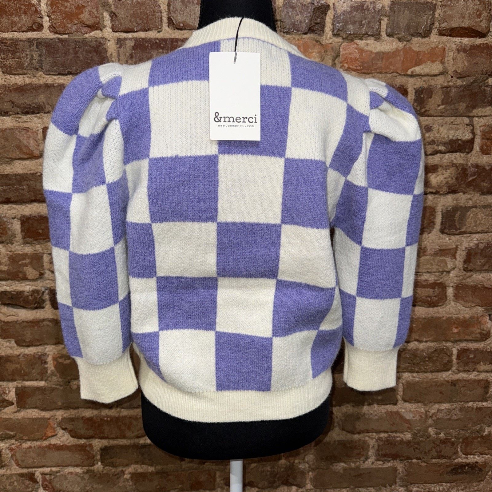 Other &Merci Women’s Purple Checkered Puff Sleeved Sweater Sz L Size L / US 10 / IT 46 - 4 Thumbnail