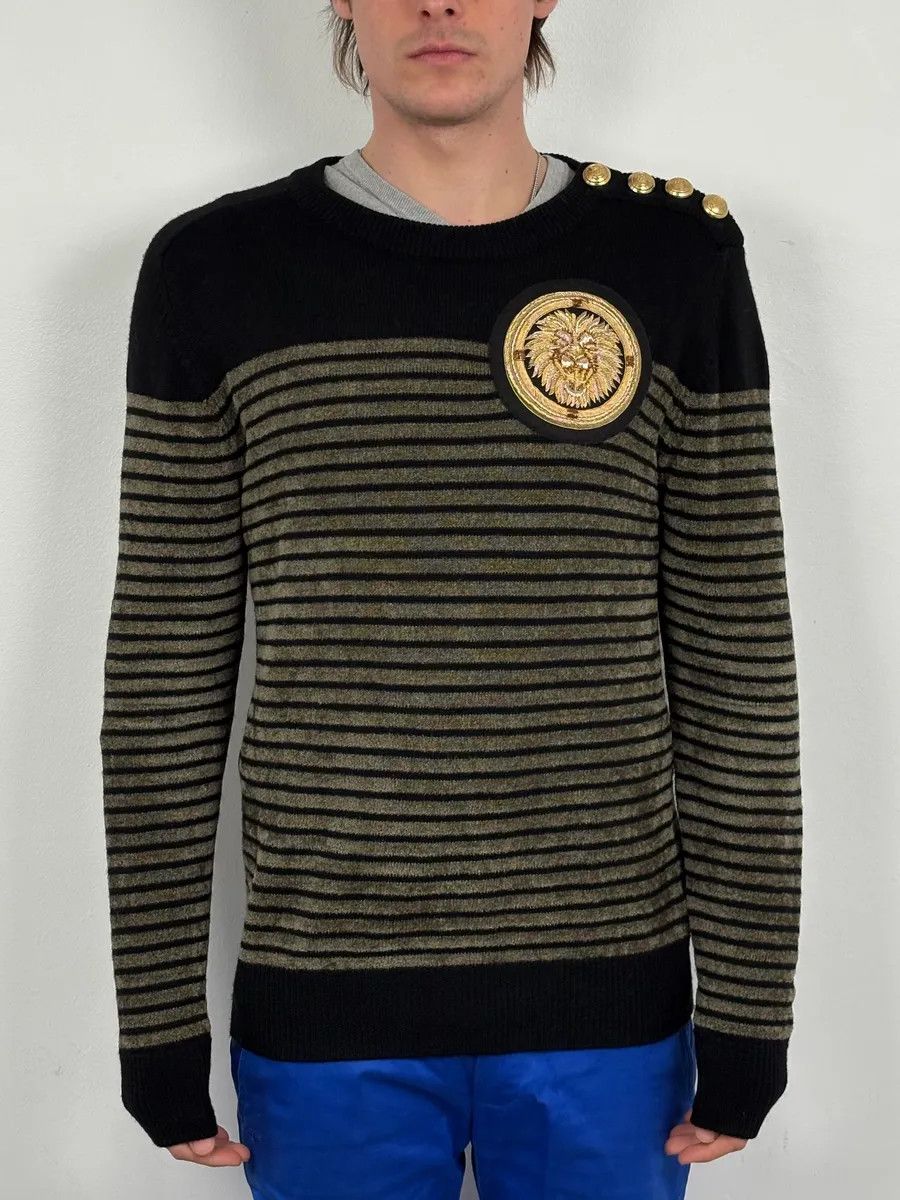 Balmain 2015 Balmain H&M Striped Signature Buttoned Sweater Size US M / EU 48-50 / 2 - 2 Thumbnail