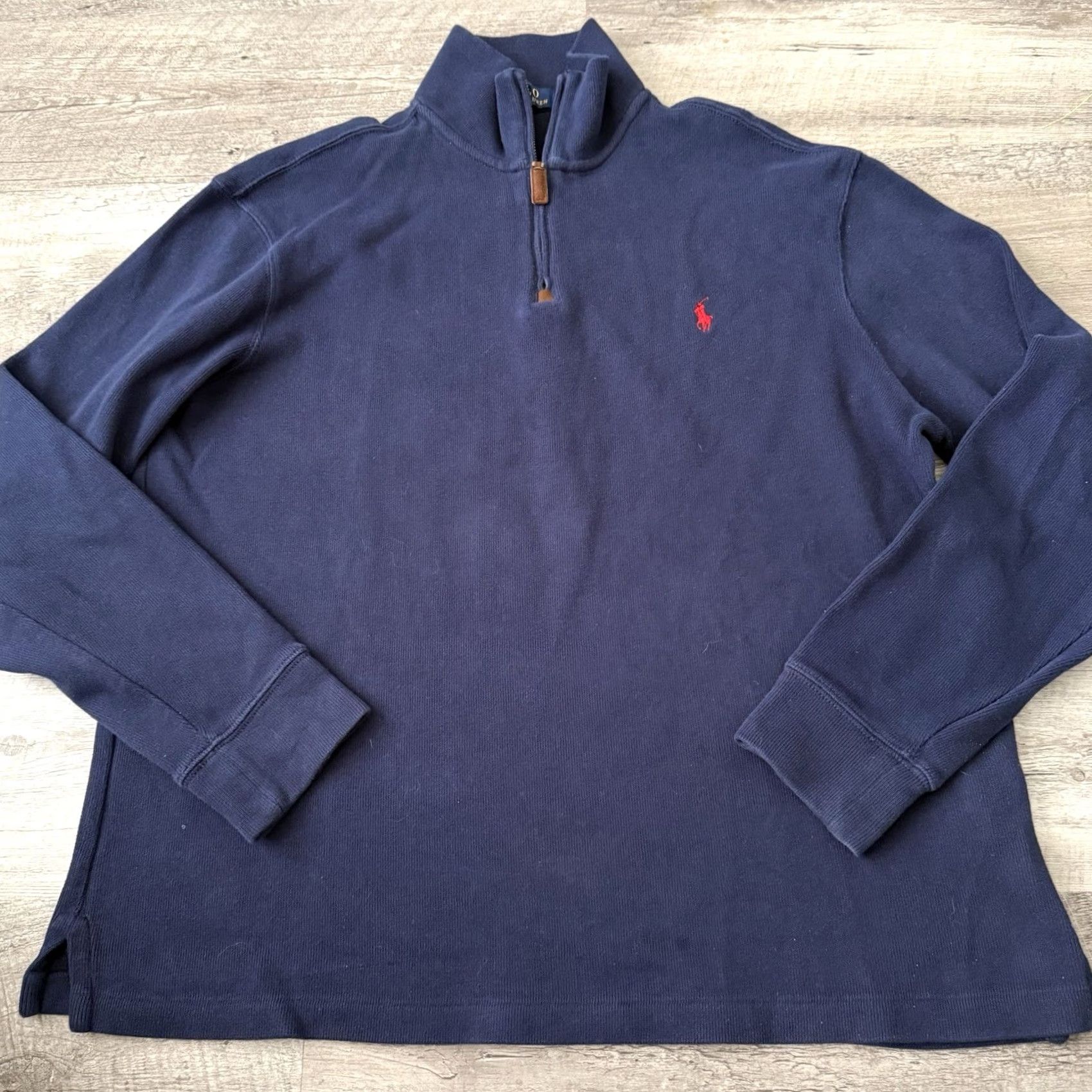 Polo Ralph Lauren Polo Ralph Lauren Sweater Mens Large Estate Rib 1/4 Zip Pullover Blue Cotton Mock Neck Long Sleeve Knit Classic Logo Pullover Size US L / EU 52-54 / 3 - 3 Thumbnail