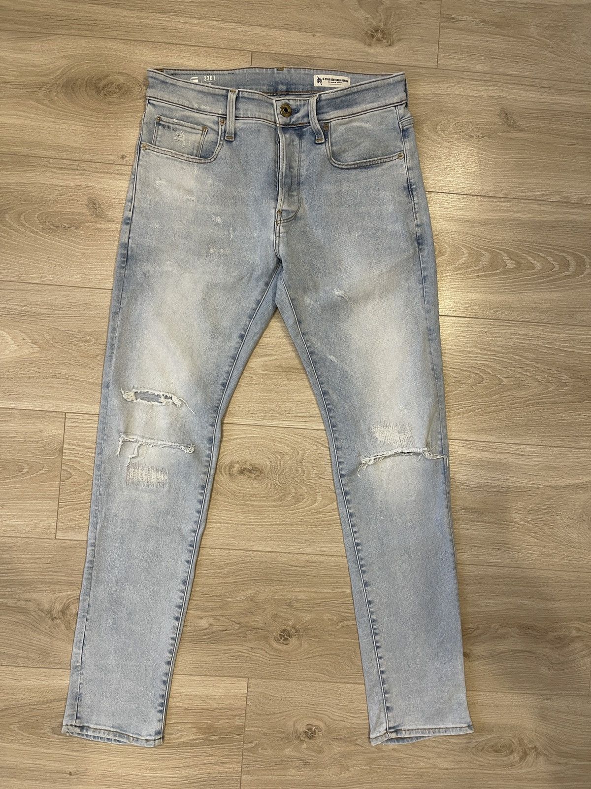 G-Star G-Star RAW 3301 Slim Distressed Denim Jeans 31/32 Size US 31 - 7 Thumbnail