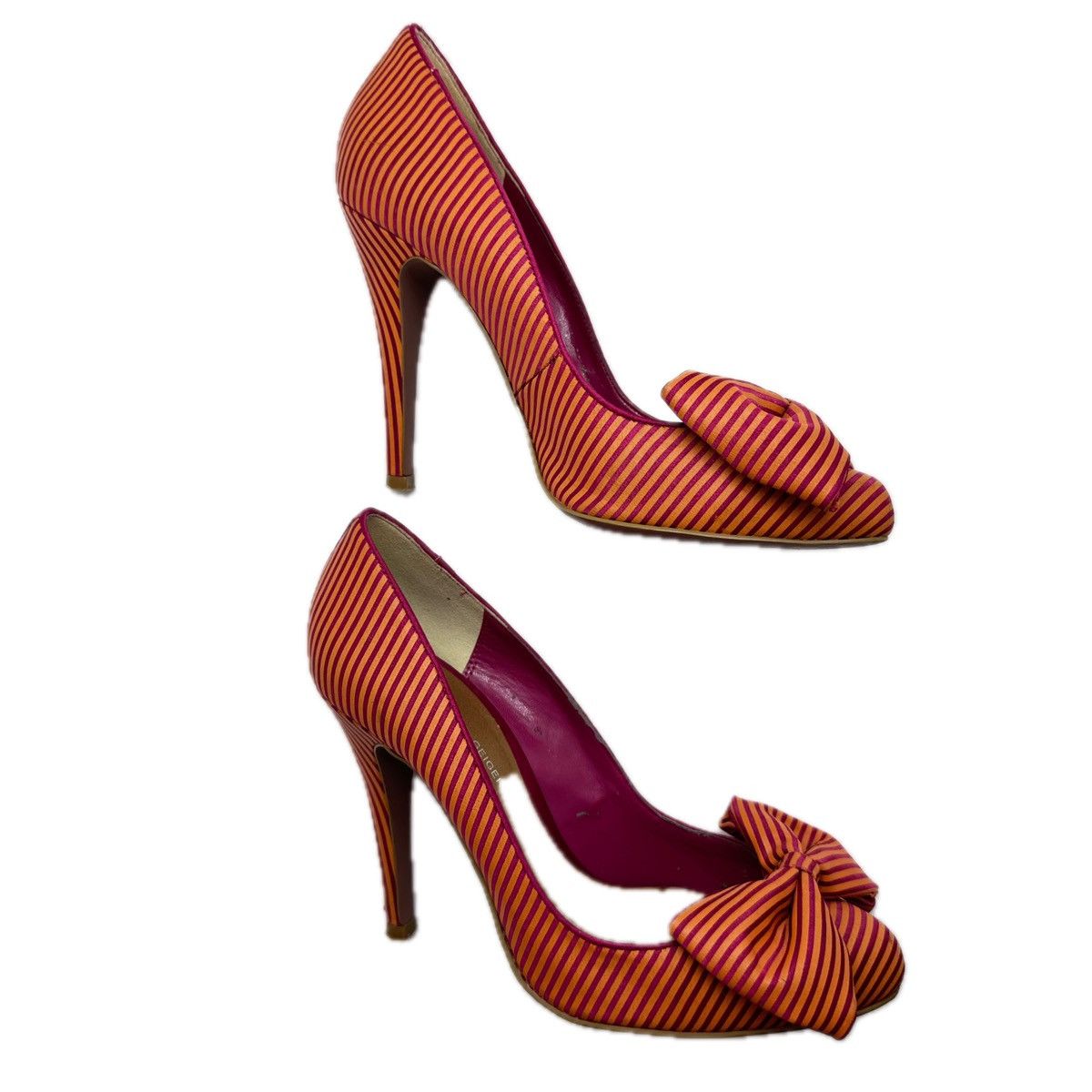 Kurt Geiger Kurt Geiger Gold Striped Satin Heels Statement Bow 38 US 7 Size US 8 / IT 38 - 5 Thumbnail