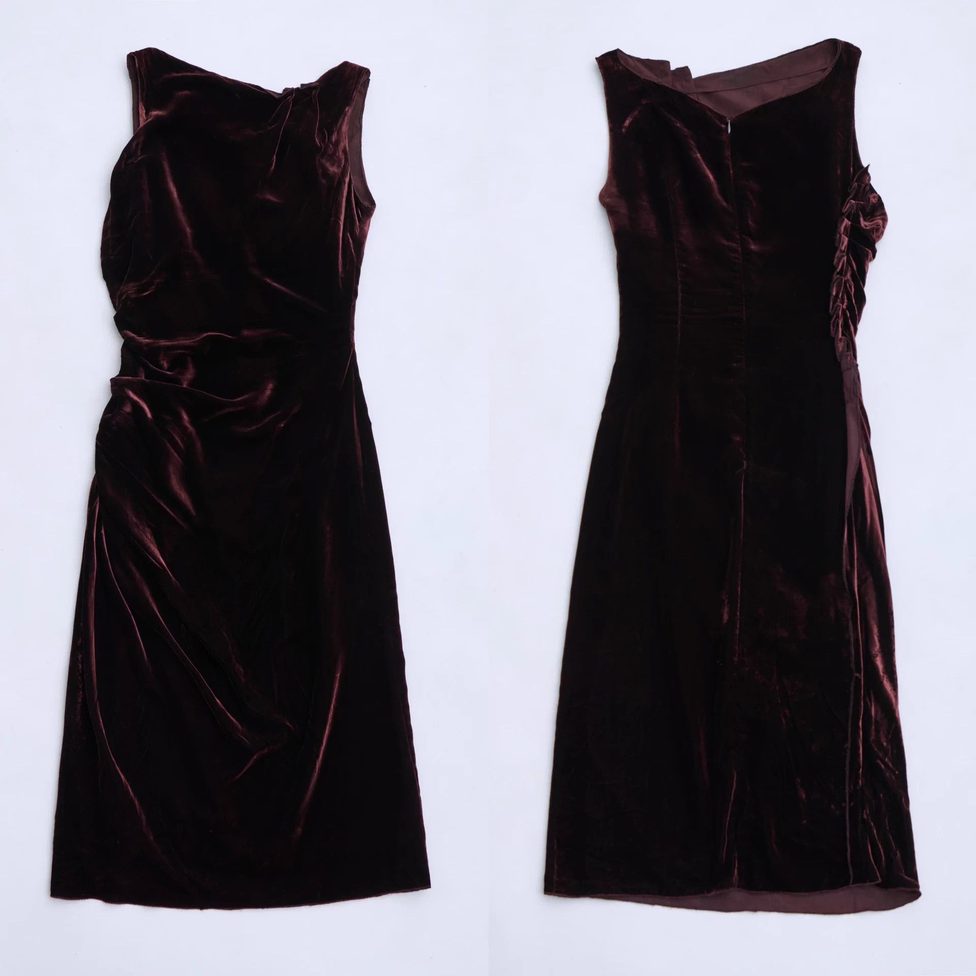Prada PRADA Vintage Wine Red Velvet Asymmetric Pleated Dress Size M / US 6-8 / IT 42-44 - 7 Thumbnail