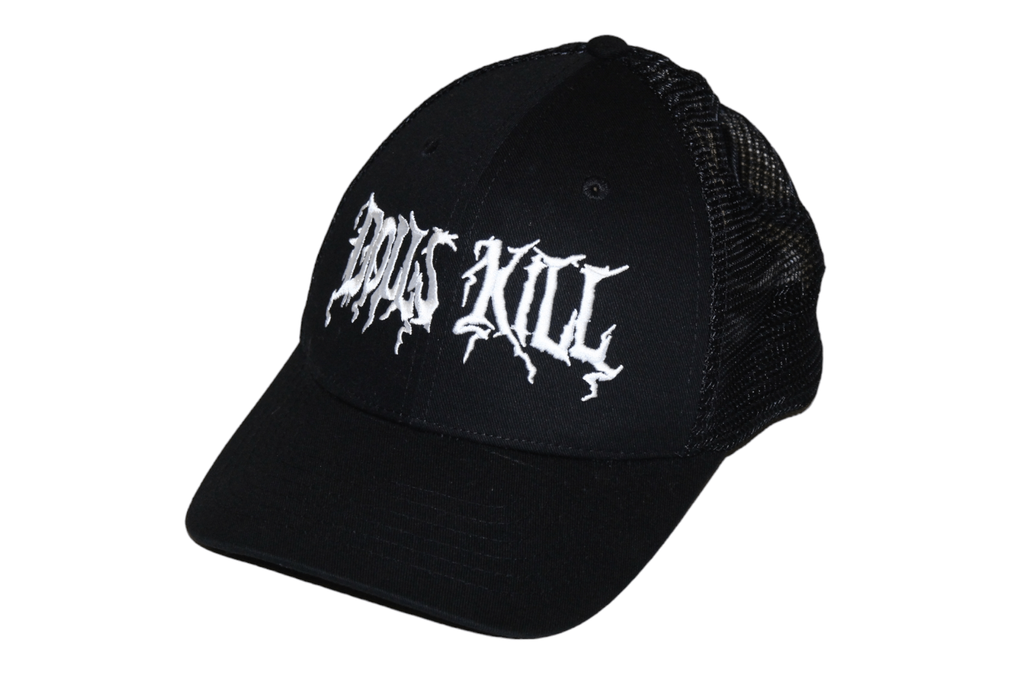 Japanese Brand 🔥 Dolls Kill death metal script logo trucker hat Size ONE SIZE - 1 Thumbnail