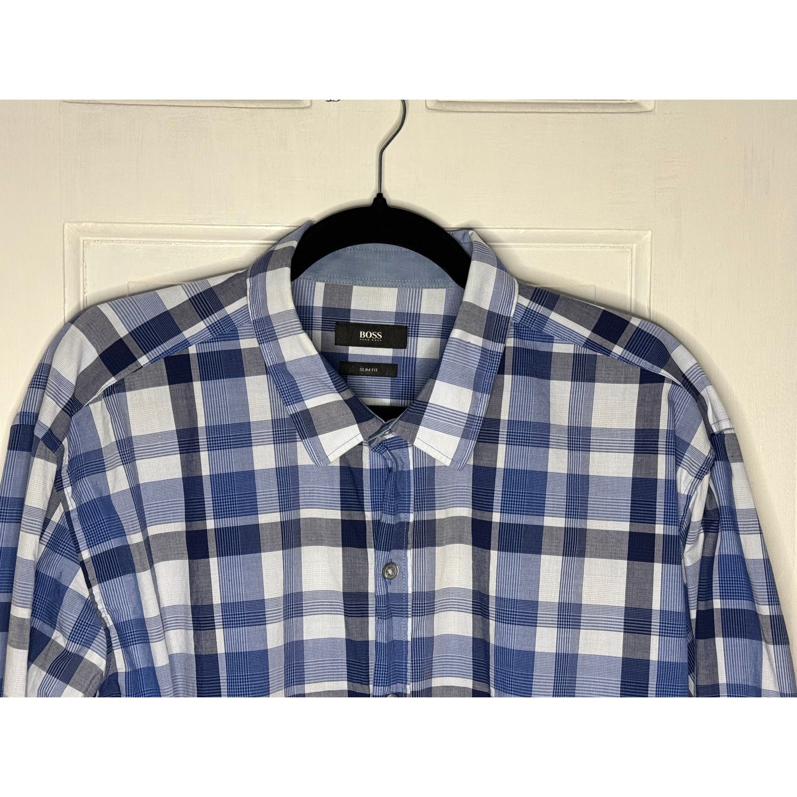 Hugo Boss Hugo Boss Slim Fit Button Down Shirt Blue/White Plaid XL Size US XL / EU 56 / 4 - 2 Thumbnail