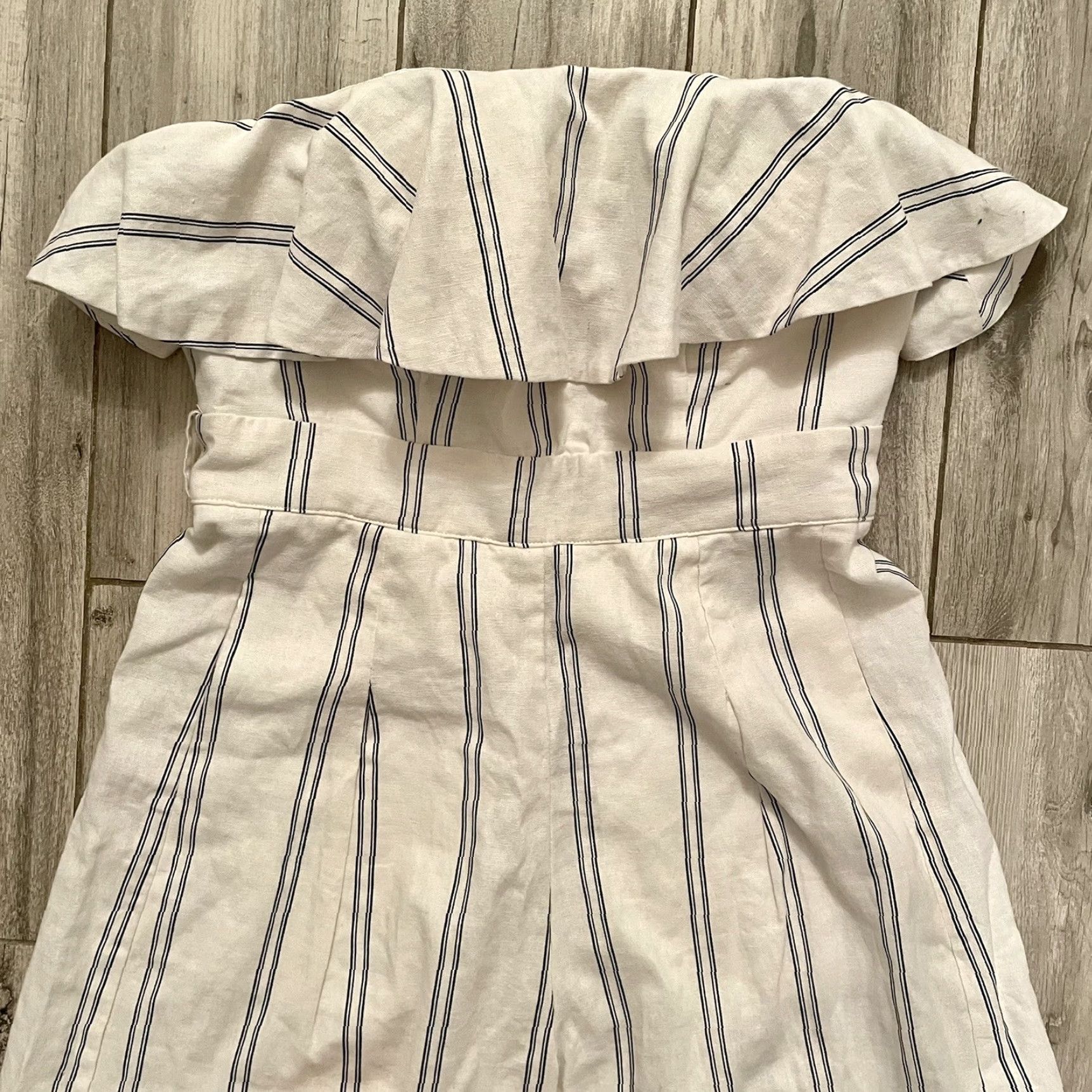 Vintage The Vintage Shop Jumpsuit Striped Strapless Ruffle Boho Ivory Crop Wide-Leg L Womens Size 36" / US 14 / IT 50 - 5 Thumbnail