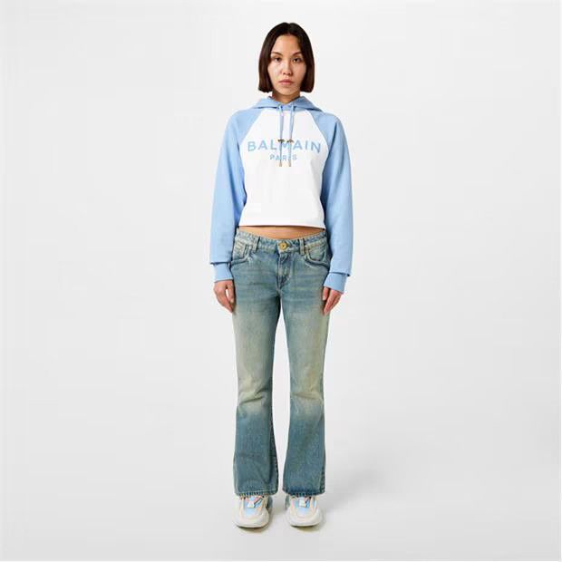 Balmain o1g2r1mq1024 Crop Bootcut Jeans in Denim Blue Size 31" - 7 Thumbnail
