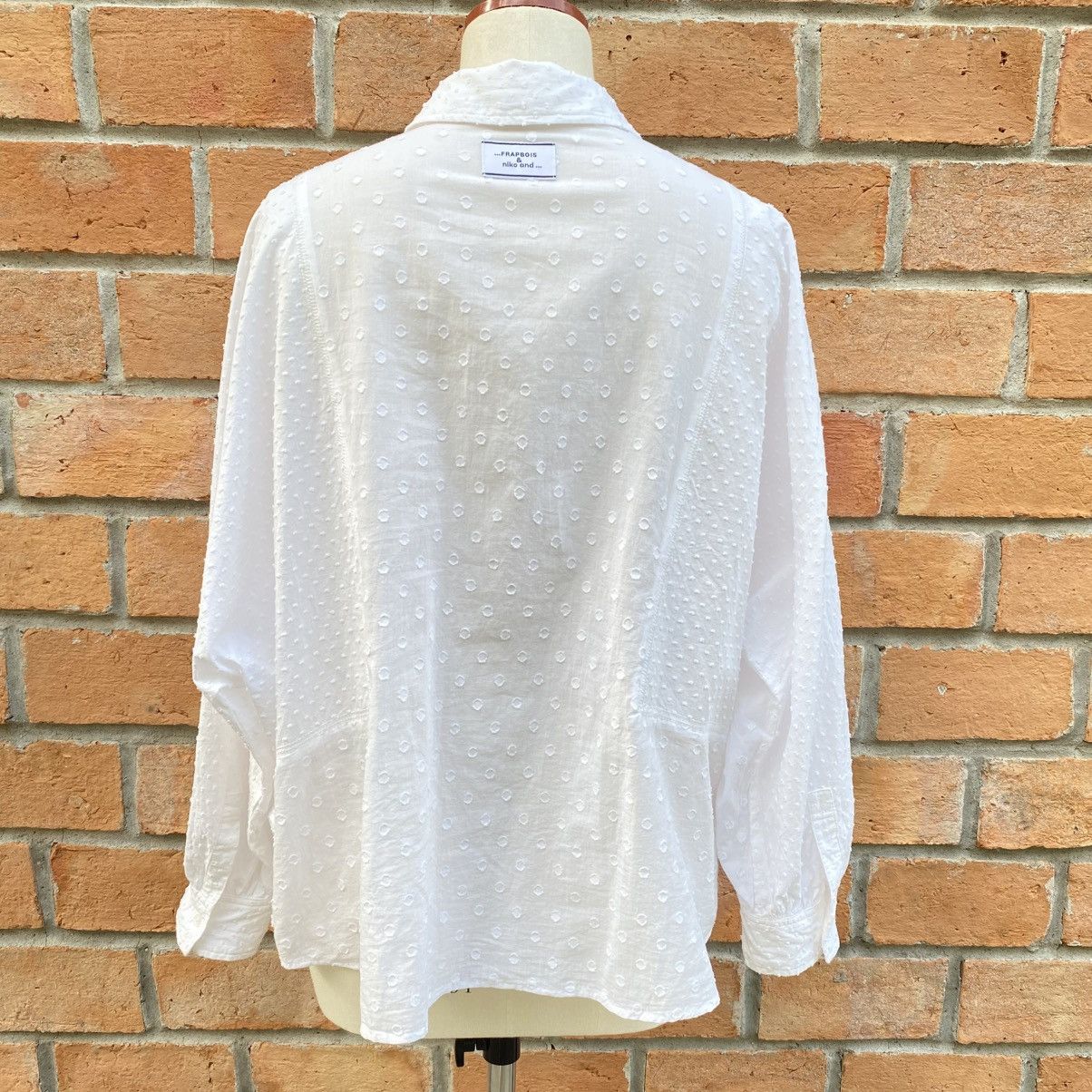 Frapbois FRAPBOIS & niko and ... White Dobby Cotton Blouse Size L / US 10 / IT 46 - 20 Thumbnail