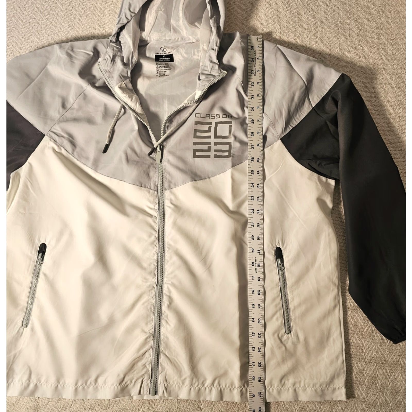Vintage Herff Jones Windbreaker Jacket XL Hooded Full Zip White Gray Class of 2023 Size US XL / EU 56 / 4 - 3 Thumbnail