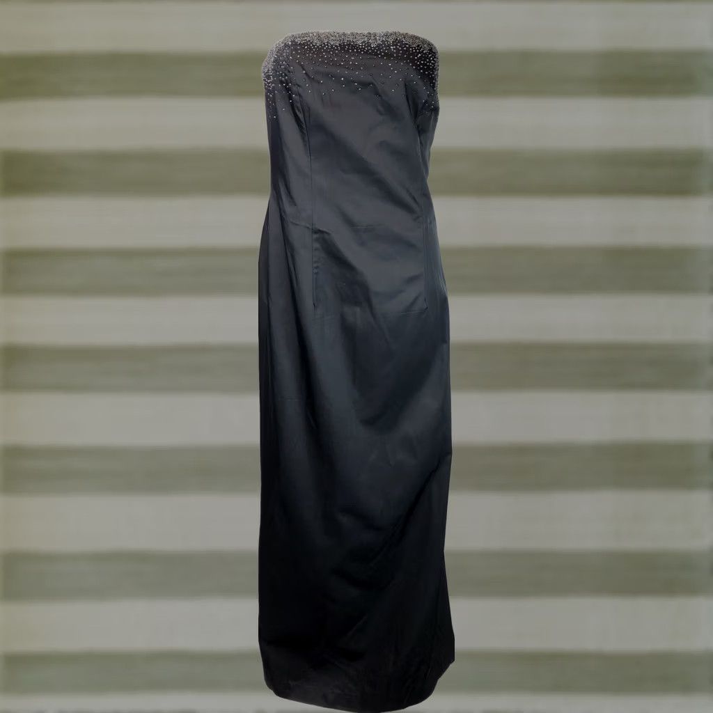 Express Express Strapless Satin Gown Dress 9/10 Black Beaded Boned Bodice Long Lined Prom Formal Glam Dress Size M / US 6-8 / IT 42-44 - 1 Thumbnail