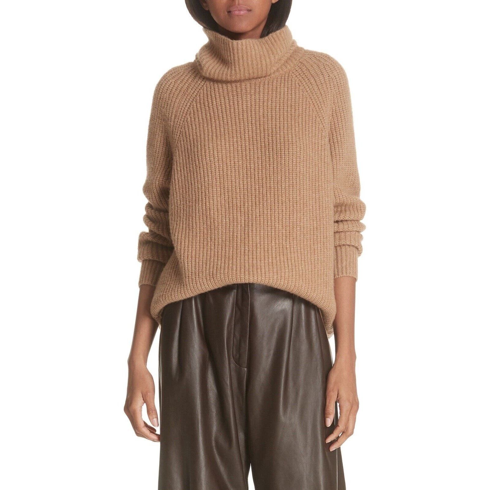 image of Nili Lotan Anitra Wool Camel Hair Tan Turtleneck Sweater in Brown, Women's (Size XS)