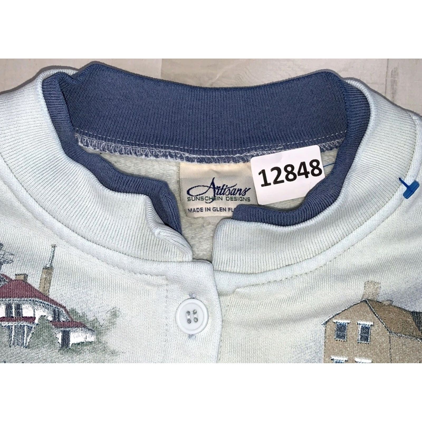 Vintage VINTAGE Grandmacore Cottage All Over Print Lighthouse Cardigan USA Large Cardigan Womens L Blue USA Graphic Knit Vintage Sagacity Size L / US 10 / IT 46 - 3 Thumbnail