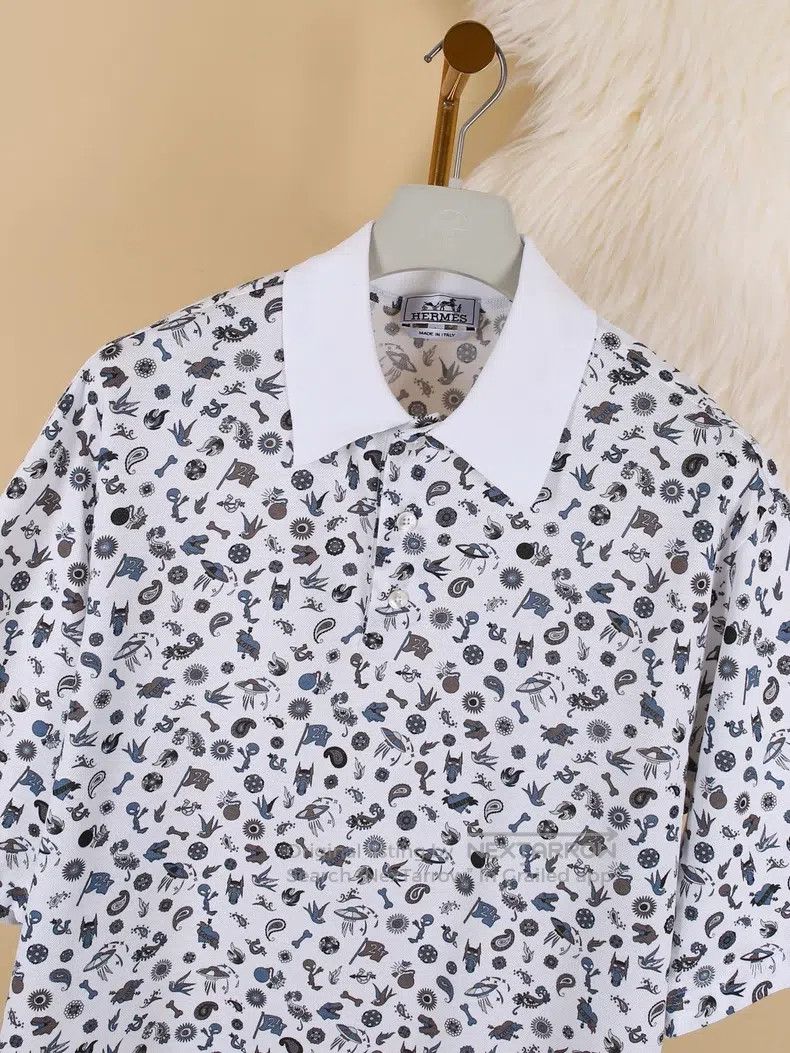 Hermes Hermes Men's Cotton All-Over Printed Short Sleeve Polo Shi Size US L / EU 52-54 / 3 - 3 Thumbnail