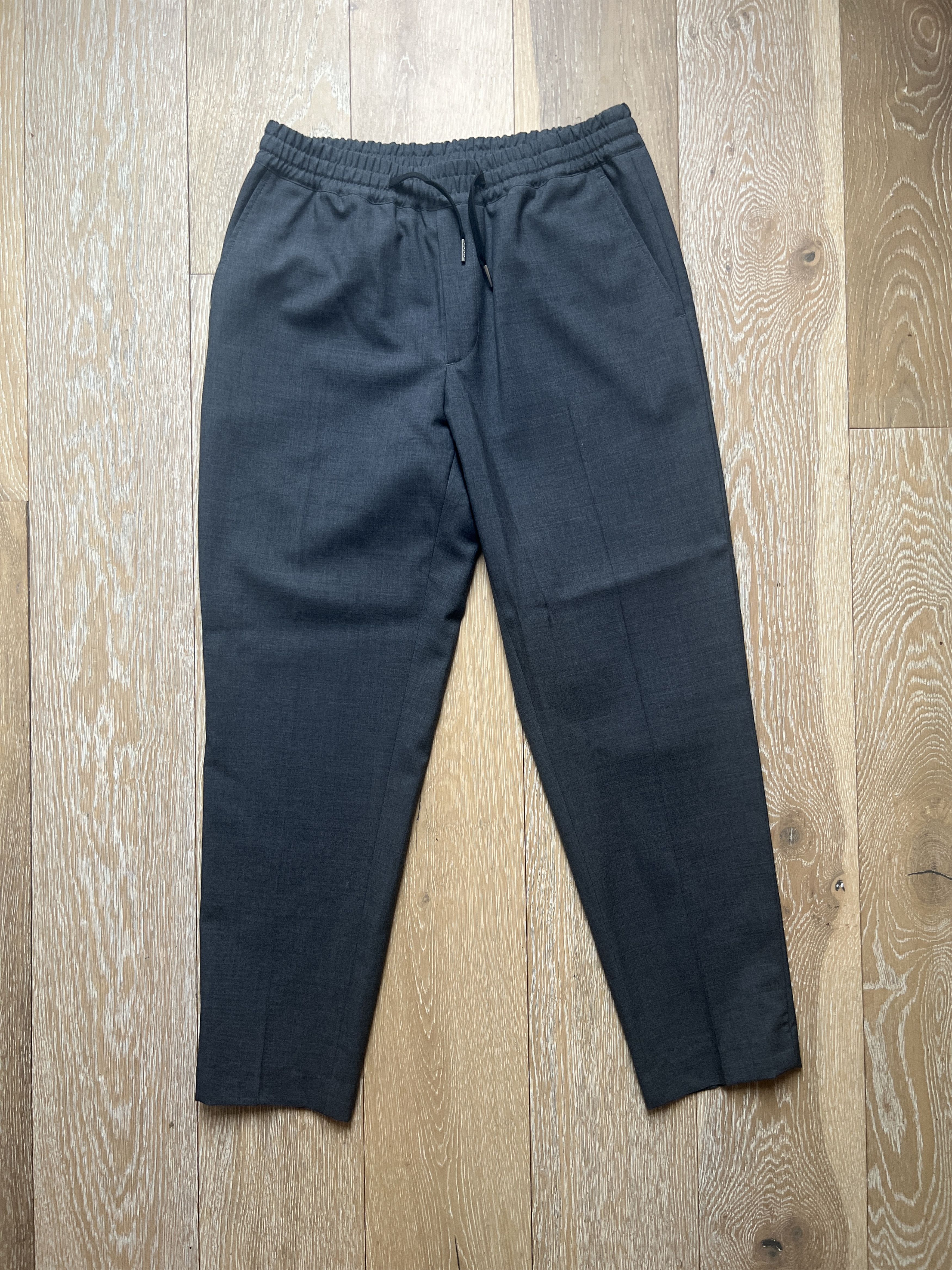 Sandro Mens Gray Wool/Cotton Drawstring Trousers