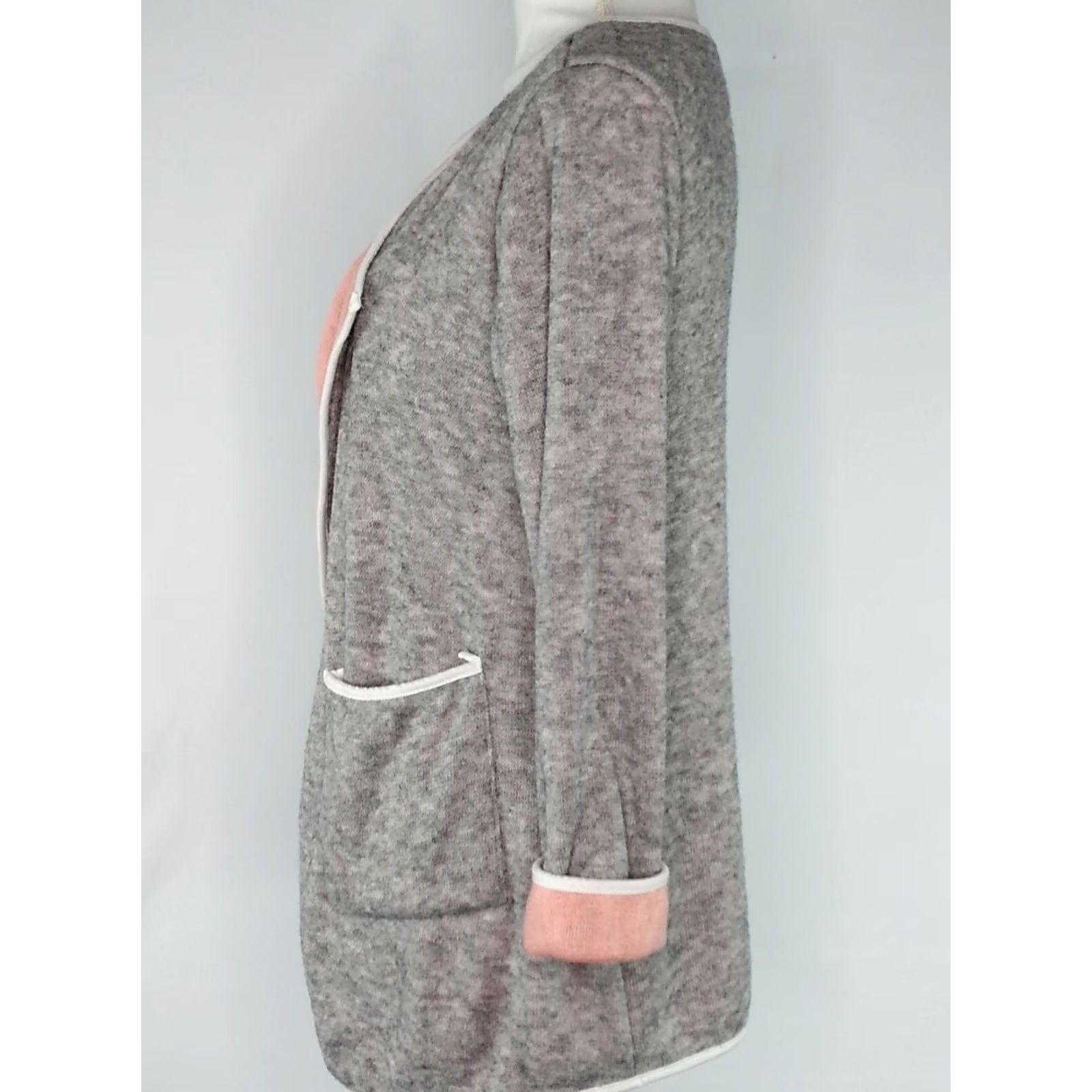 Vintage Helcarcii Cardigan Womens Size M Gray Open Front Knit Top Long Sleeve Pockets Size M / US 6-8 / IT 42-44 - 4 Thumbnail