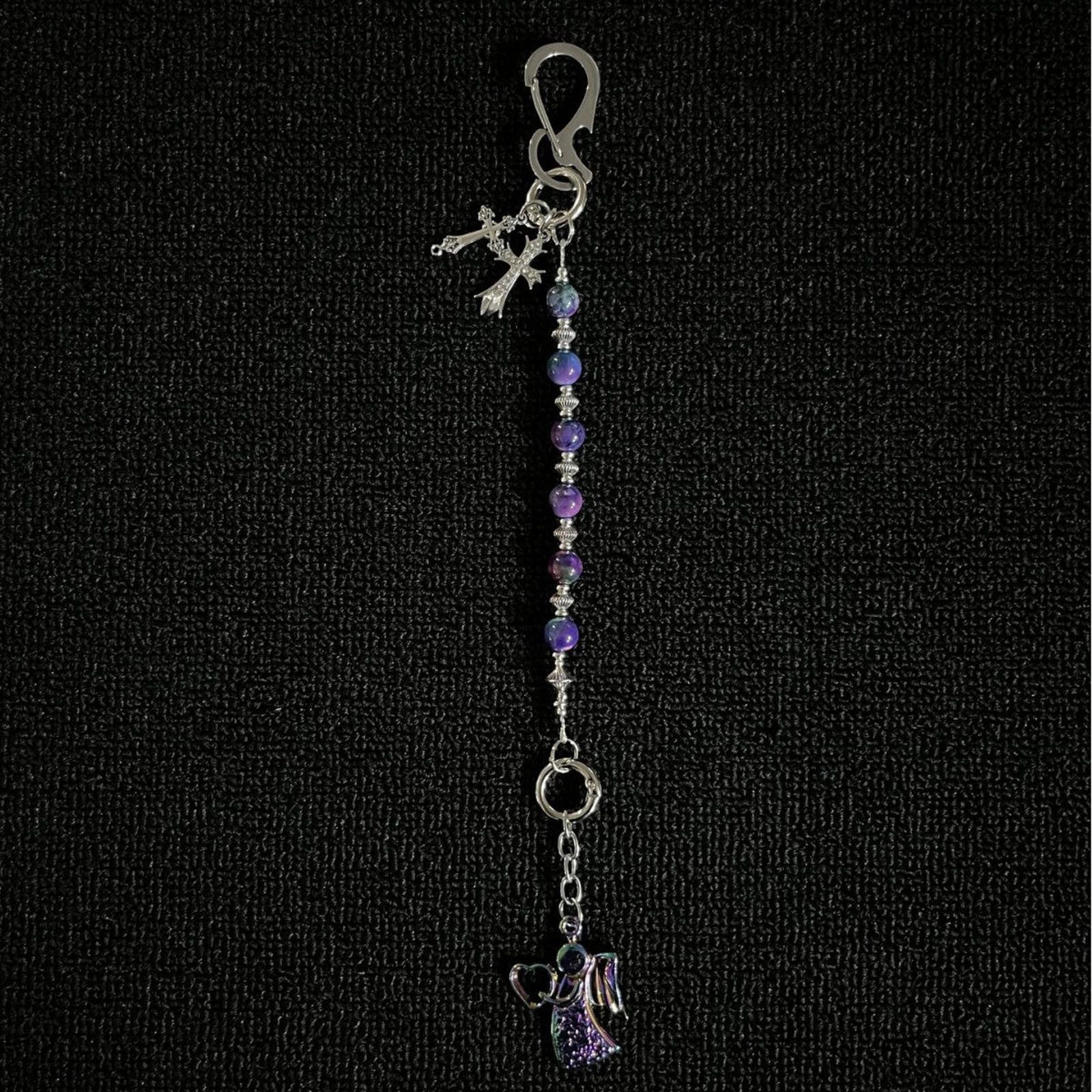 Jewelry Purple Beaded Angel Keychain, Handmade Charm Accessory Size ONE SIZE - 3 Thumbnail