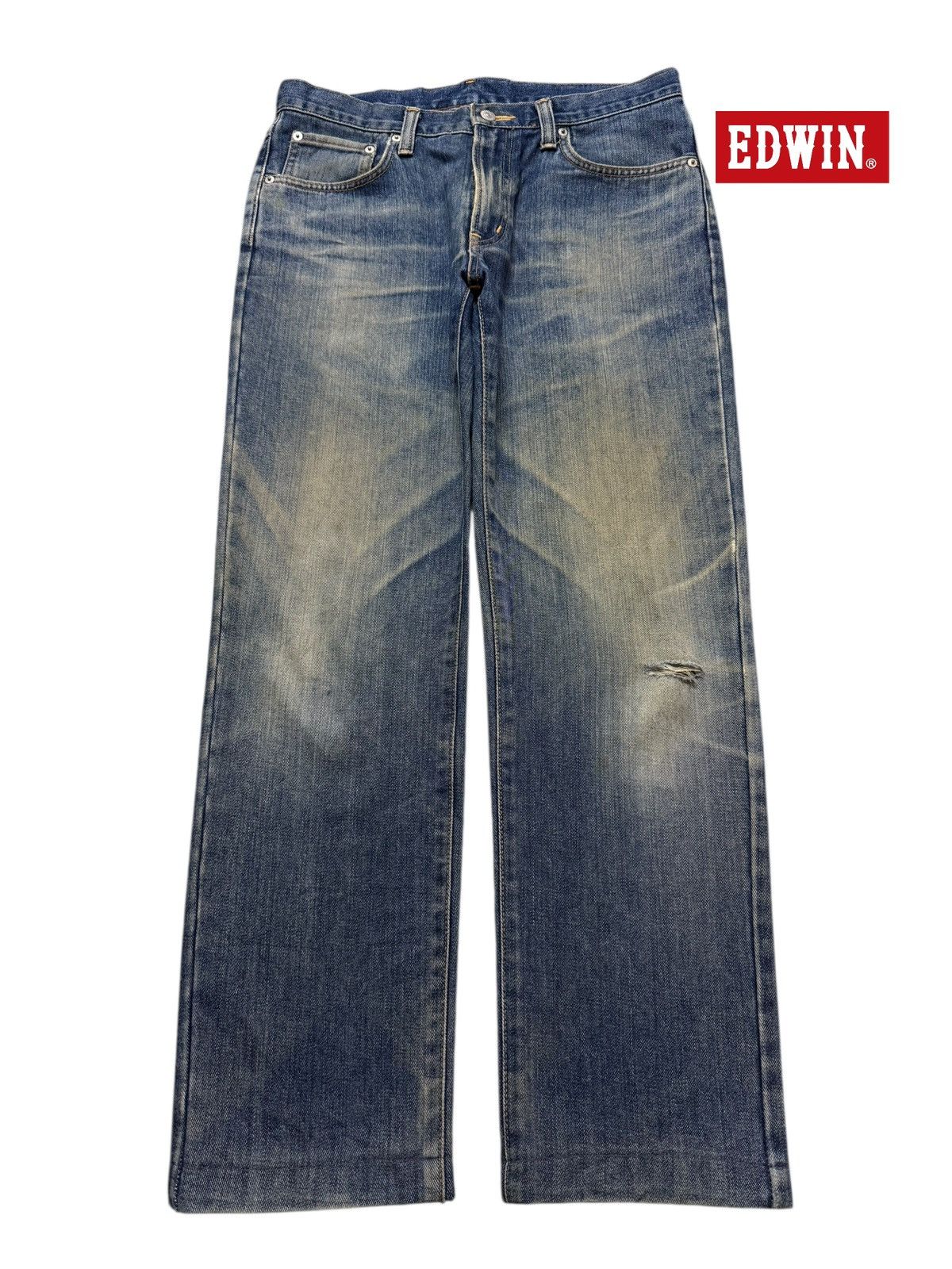 Edwin Vintage 90s Japan Edwin Blue Mud Wash Whiskers Distress Size US 32 / EU 48 - 1 Thumbnail