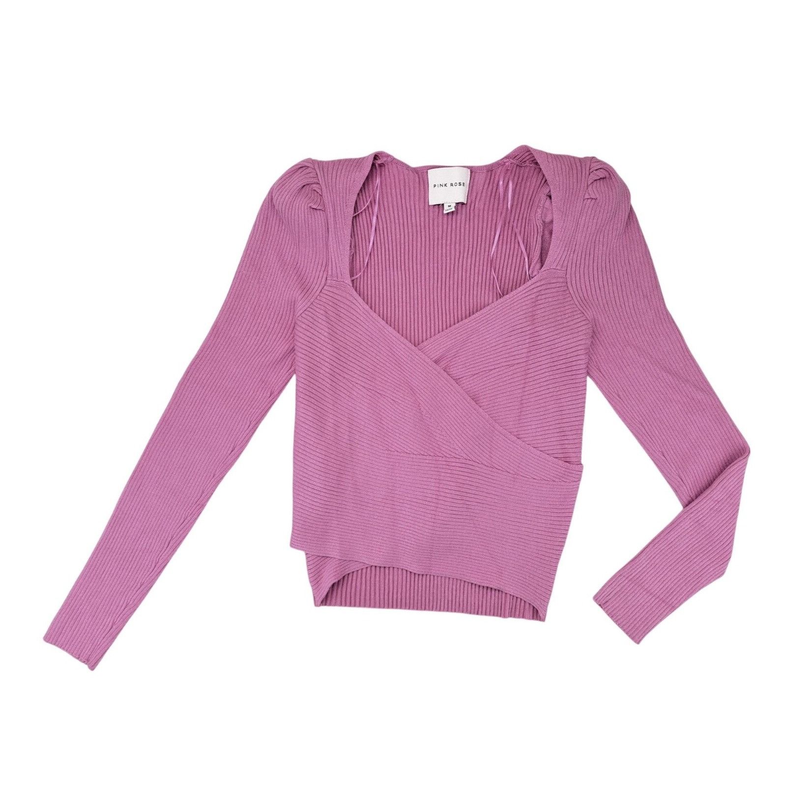 Other Pink Rose Ribbed Knit Wrap Sweater Medium Mauve Long Sleeve Size M / US 6-8 / IT 42-44 - 1 Thumbnail