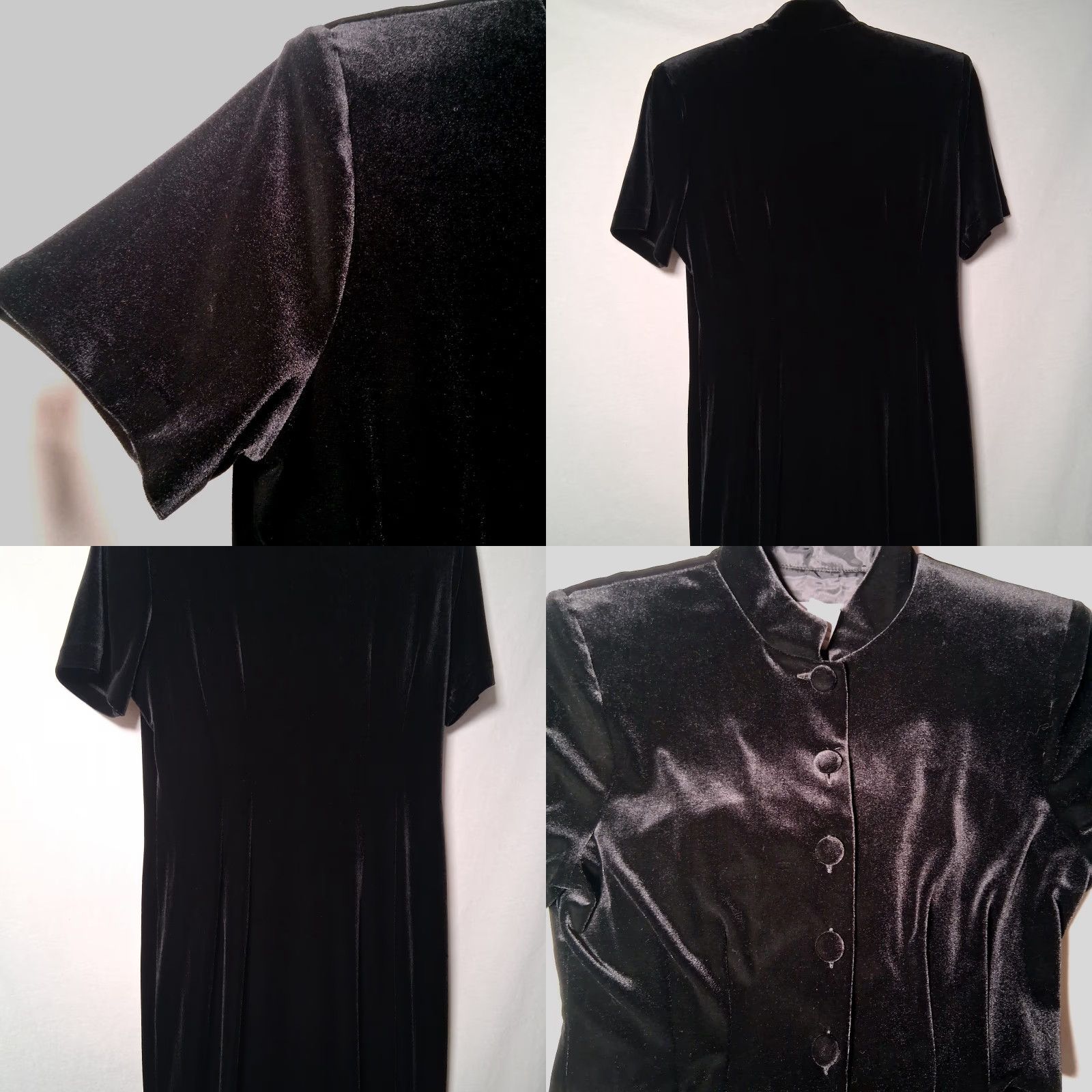 Velour VINTAGE Another Thyme Dress Shirt Womens 1990s Black Velour 10 Short Sleeve Round Neck Button Witchy Whimsy Goth 90s Velour Dress Size L / US 10 / IT 46 - 8 Thumbnail